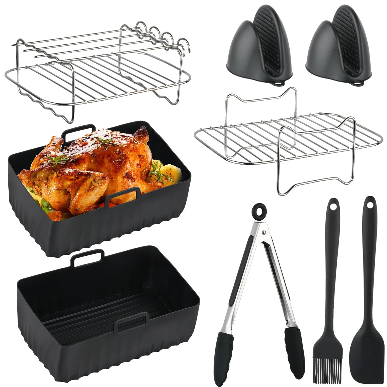 BOPEUY Accesorios Freidora de Aire para Ninja AF400EU 9L, 14piezas Air Fryer Accesorios, Molde Silicona Freidora de Aire,para Ninja y Otras Freidoras de Aire de Doble Zona con una Capacidad de 4.5L/9L
