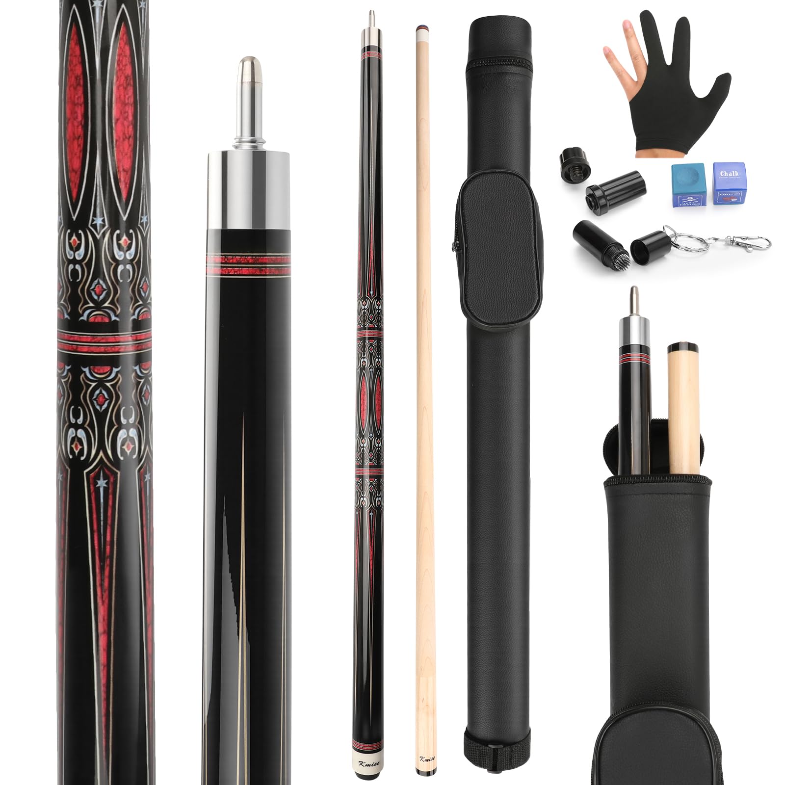 KMISE Pool Cues,Professional Billiard Cue Stick with Hard Case 58" Maple Pool Cue Stick Kit,Pool Sticks for Adults - Perfect for Home Game Rooms, Bars & Billiard Halls,19 20 21 oz Pool Cue