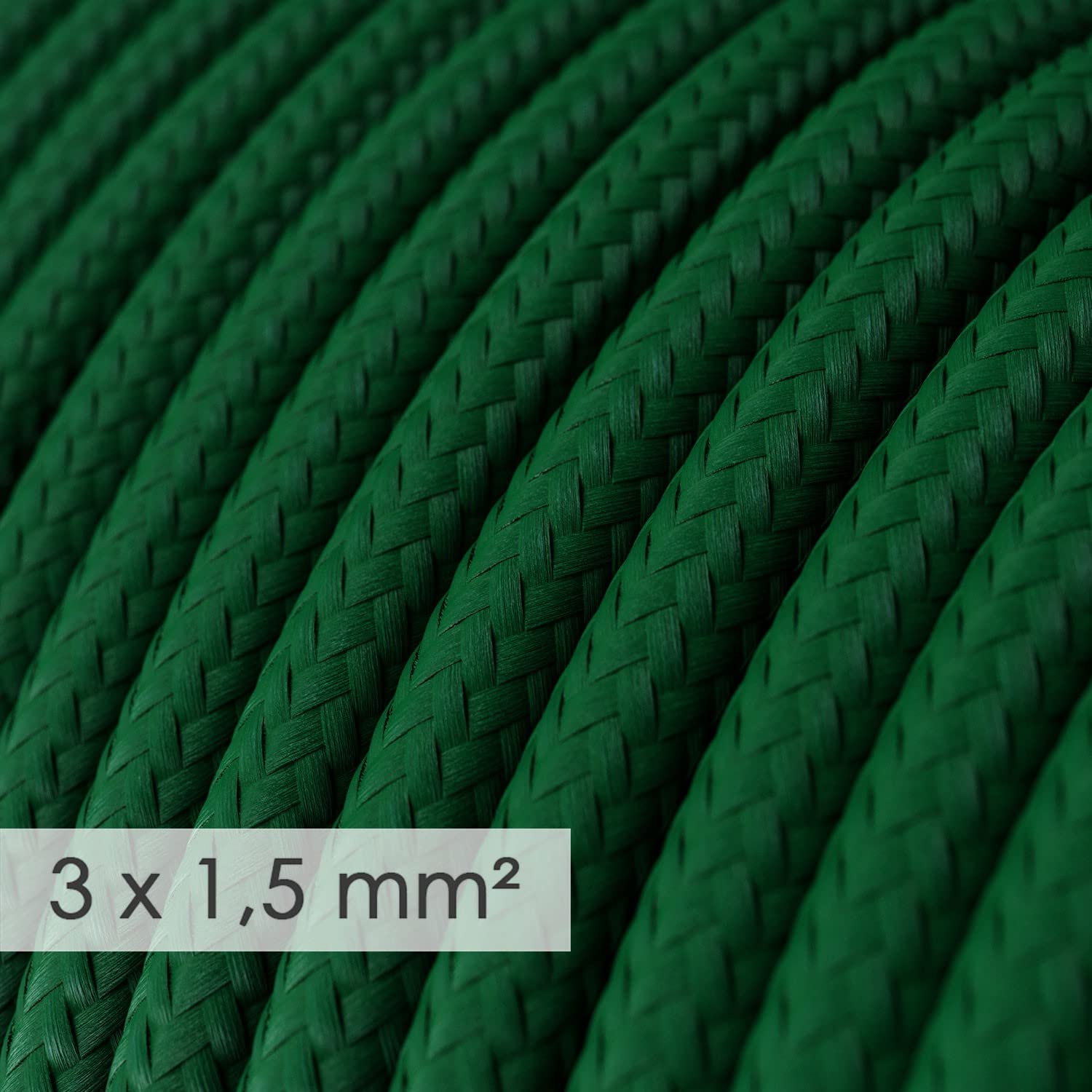 Creative-Cables L'originale cavo elettrico in tessuto a larga sezione 3x1,50 (10 m, Verde Scuro RM21) – Rotondo, effetto seta – Ideale per impianti a vista – Sicurezza certificata