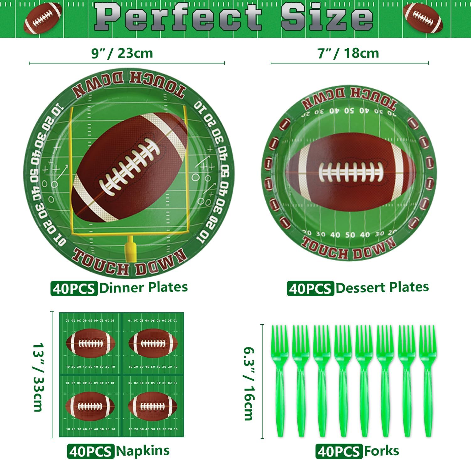 160 Pack Football Party Supplies Football Party Decorations Sports Birthday Party Decorations Tailgate Party Decor Touchdown Tableware Set - Football Paper Plates, Football Napkins, Forks Serves 40 - Image 7