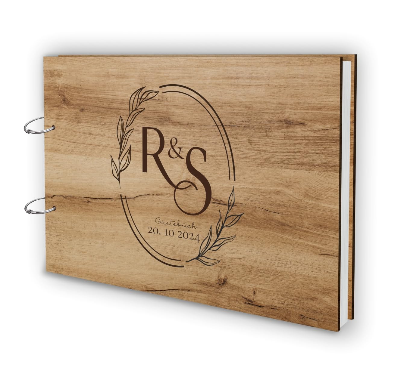 Manschin-Laserdesign Holz Gästebuch Love Hochzeit Echtholz mit individueller Lasergravur | 50 Blätter (100 Seiten) | DIN A4 |