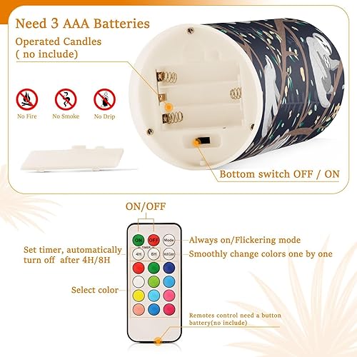 Miniatura 4 de Sloths - Velas sin llama, con diseño de ramas y flores, funciona con pilas, velas LED parpadeantes, velas eléctricas con temporizador para