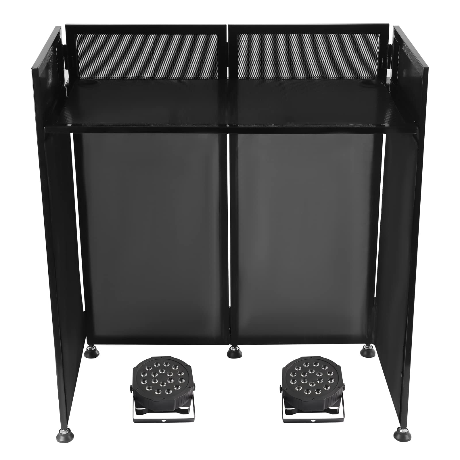 DYNAMI DJ Facade Table Station,Foldable DJ Event Facade With Built in Table+White & Black Scrim+2 Par Lights+Portable Bag