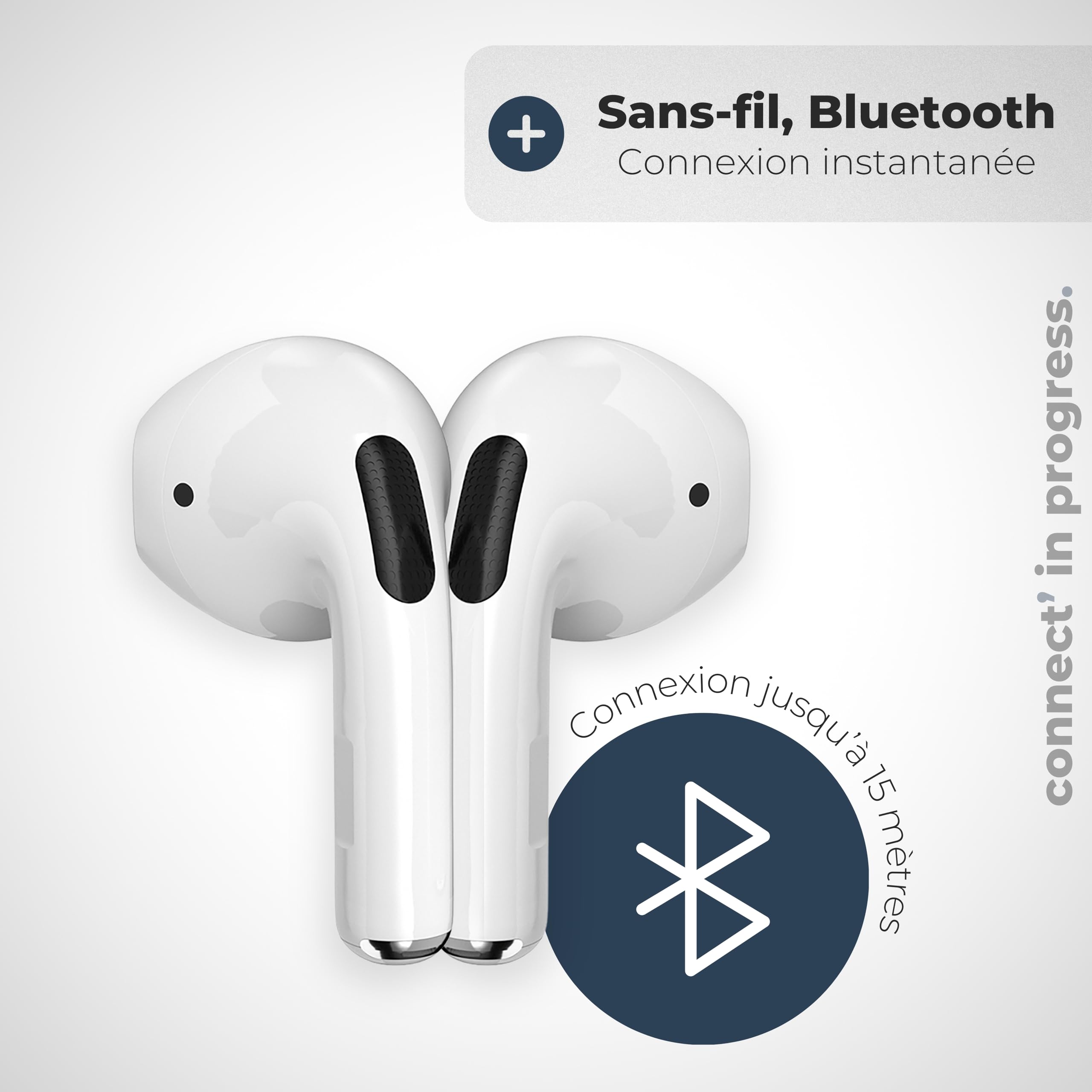 APM Ecouteurs Bluetooth sans Fil, Boîtier de Charge, Ecouteur sans Fil, Son Stéréo, Oreillette Main Libre, Coque Silicone Bleu Nuit, Casque Audio, Compatible PC Smartphone Tablette, Blanc, 600331