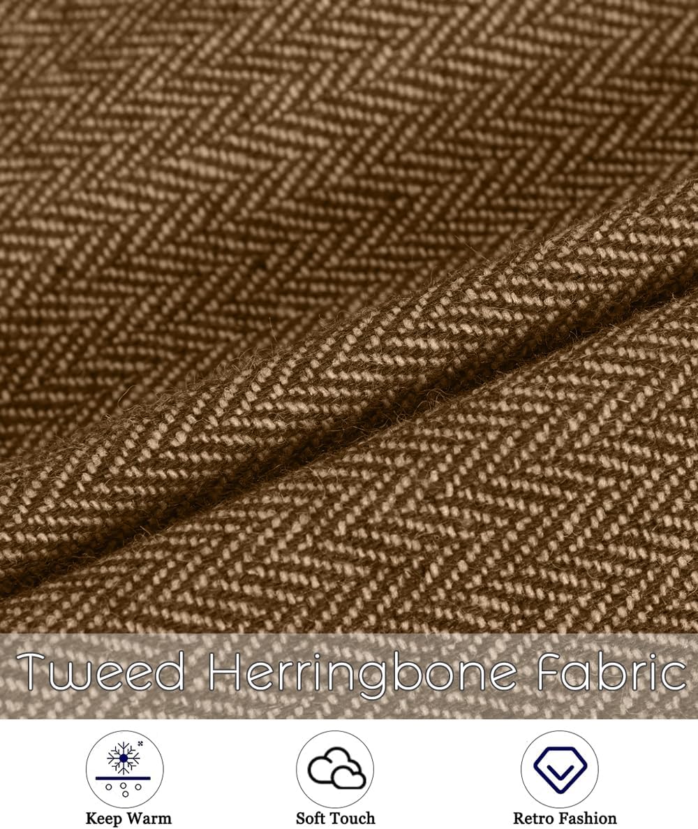 2 Piece Men's Retro Herringbone Suits Double Breasted Tweed Suits for Men Slim Fit Suits with Patch Pocket