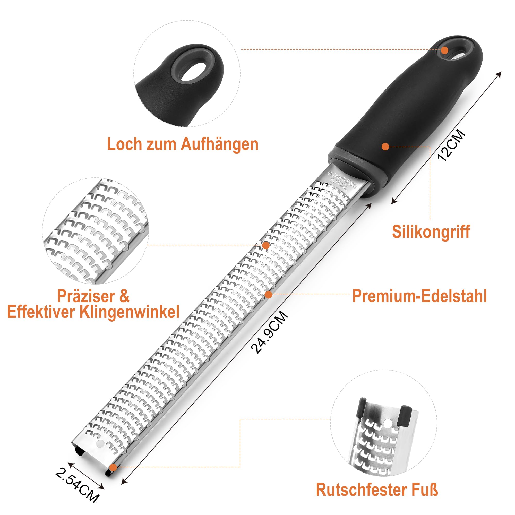 YC Kitchen Zester Reibe - Edelstahl Käsereibe, Parmesanreibe, Zitronenreibe, Muskatnuss Reibe, Ingwerreibe - Scharfer Klinge - Spülmaschinenfest, mit Schutzhülle & Reinigungsbürste