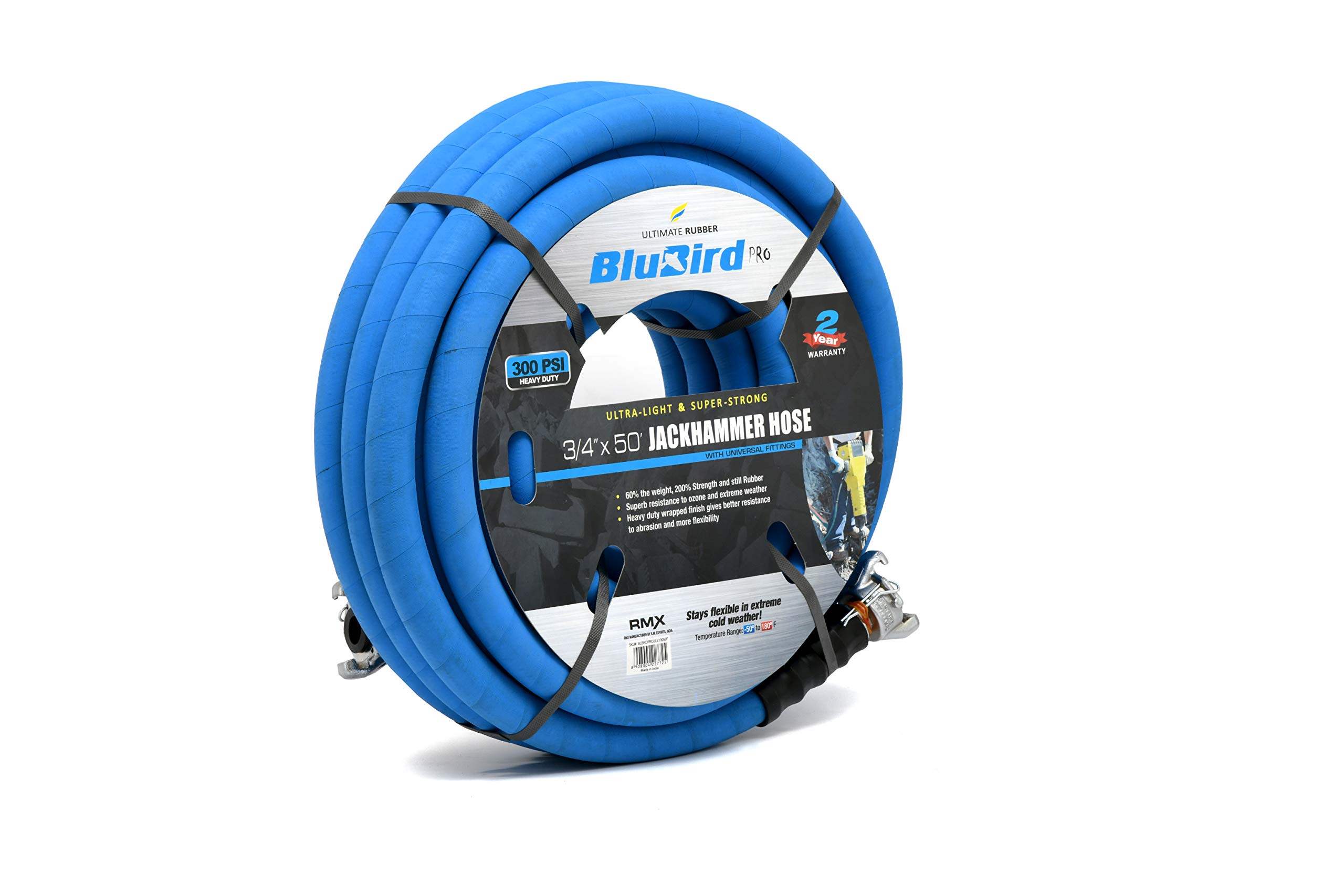 Blubird Pro Jackhammer Hose 3/4" x 50 Ft, UltraLight & SuperStrong, 300 PSI w.p. (9lbs Lighter