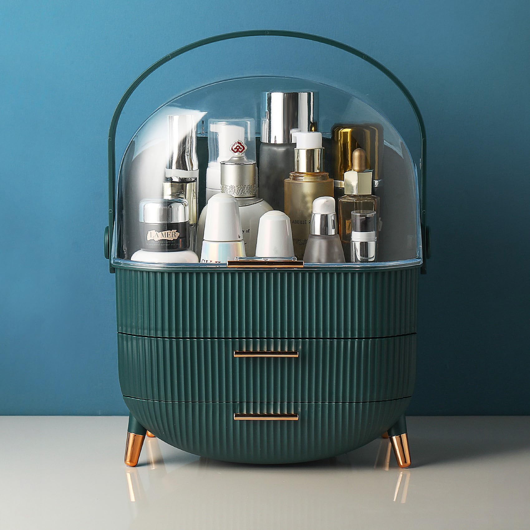 ALOXE Cute Makeup Cosmetic Organizer Box with Drawer Storage | Plastic Storage Organizer Box for Women(Green) (B0BX4BNB78) Amazon Price History, Amazon Price Tracker