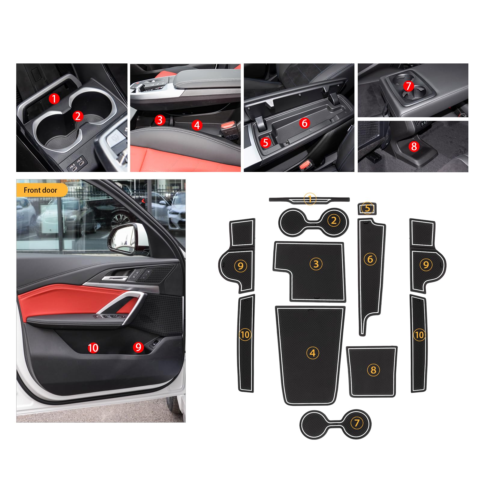 LFOTPP Voor BMW X1 U11 antislipmat, X1 U11, 2023, 2024, 2025, bekerhouder, auto, middenconsole, armleuning, kopmat, afwasbaar, anti-stof, antislip mat, 12 stuks (wit