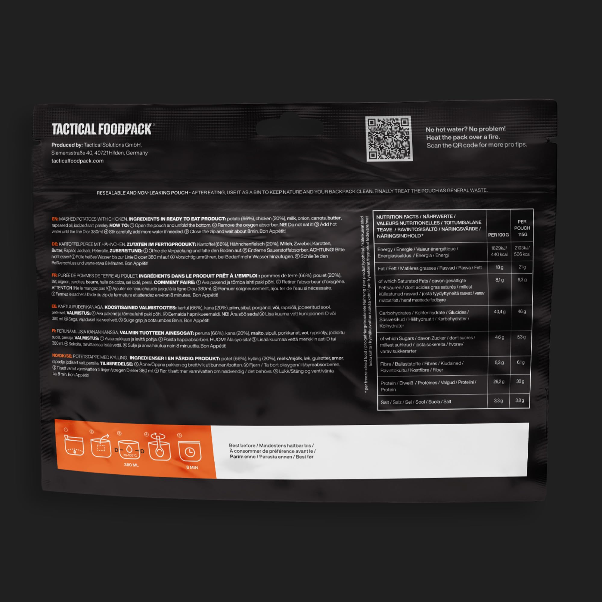 Tactical Foodpack 3er Set - 3 Gefriergetrocknete Mahlzeit (mit Fleisch) für Camping, Survival Outdoor Nahrung. Tracking oder Notfallrucksack – Fertiggerichte wie hausgemacht zum Verzehr bereit