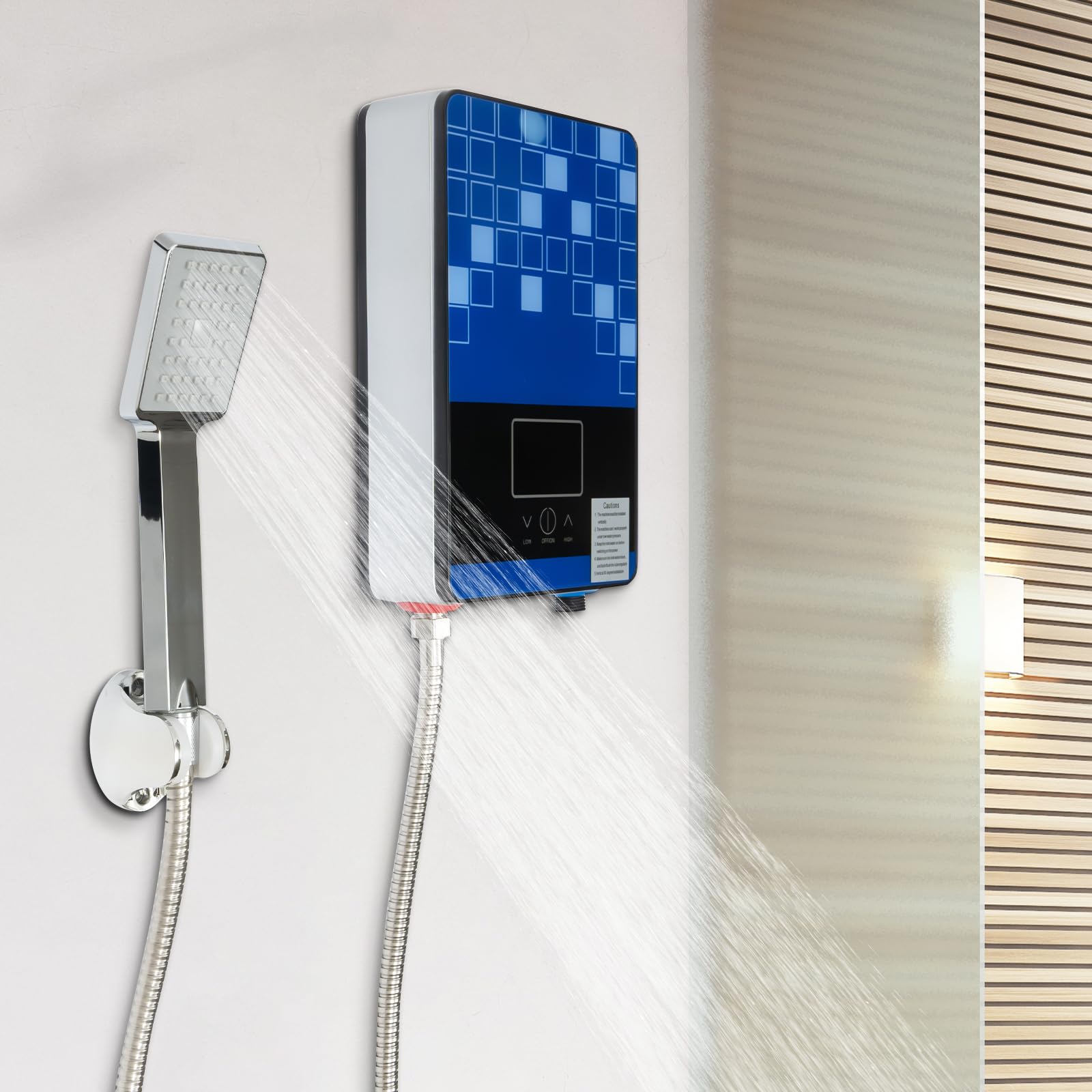 6500W Elektrisch Durchlauferhitzer, 220V Elektrisch Tankless Durchlauferhitzer Warmwasser Dusche mit LCD-Digitalanzeige konstanter Temperaturregelung und Übertemperaturschutz (Blau)
