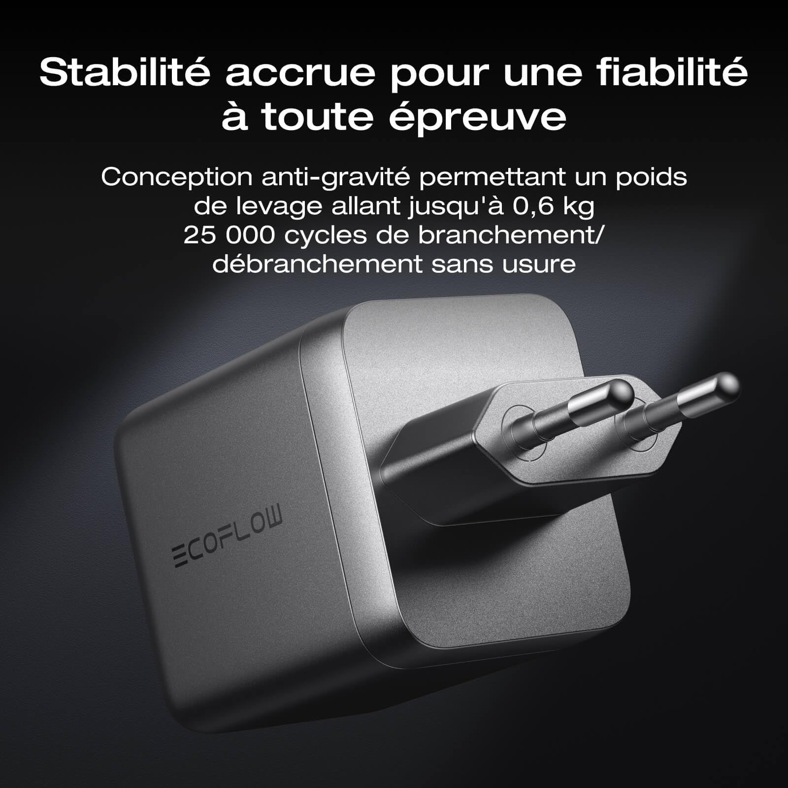 Chargeur EF EcoFlow Rapid Pro 100 W, 3 Ports, GaN, USB-C 100 W (Max), Chargeur Multi-appareils 3 en 1, GaN, Compatible iPhone 16/15, Samsung, MacBook, etc.