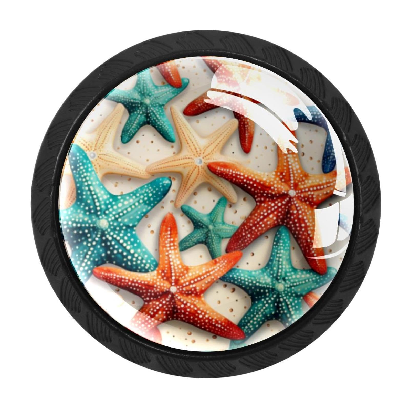 CHENZZZZ 4 Pieces Round Cabinet Knobs Starfish Dresser Knobs Pulls Handles with Screws for Drawer Pulls Handles Knobs Door Knobs