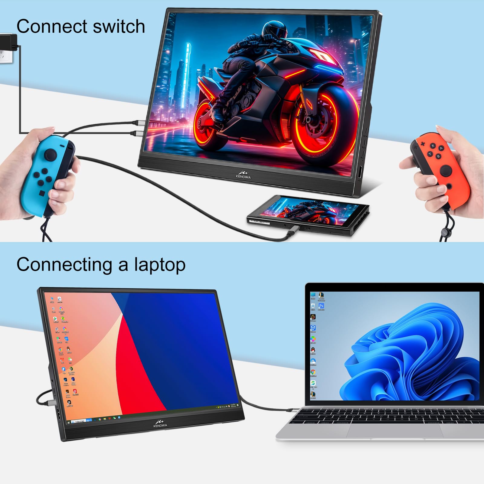 Kenowa Portable Monitor Touchscreen 14" FHD 1080P External Display 100% sRGB,Low-Power,VESA Mountable Travel Monitor Port with USB-C & HDMI for PC/Laptop/Mac/Gaming/Office — view 4