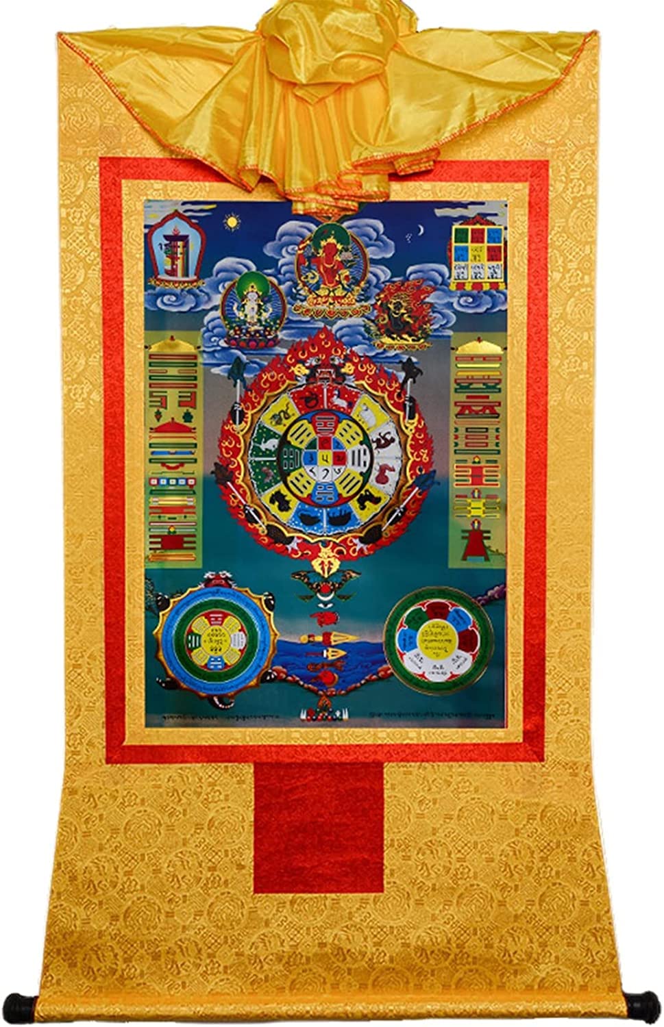 VHKJewE Zodiac Tibetan Thangka Tapestry for Buddhist Altar Zen Meditation Auspicious Symbols(Onecolor,M)