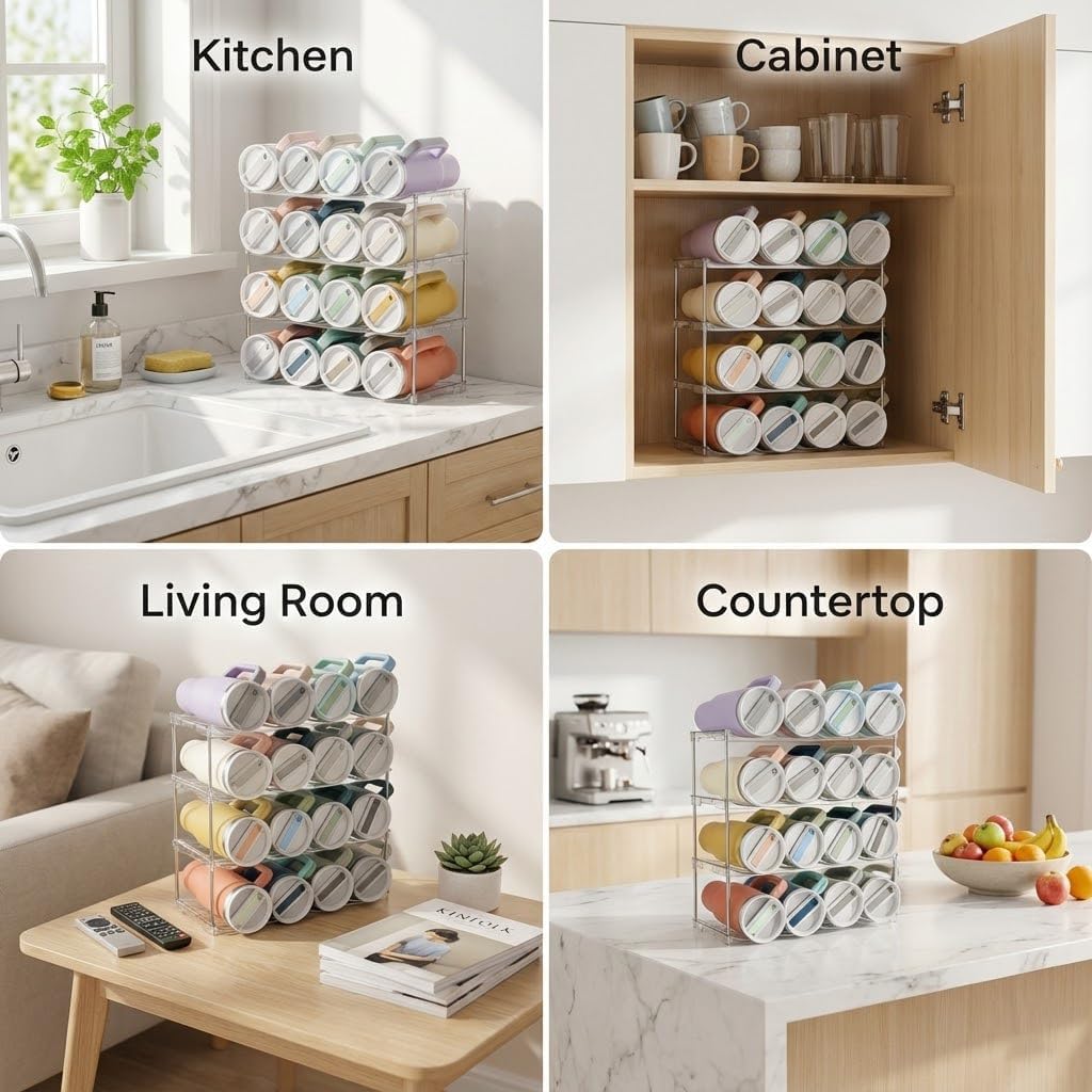 Stackable Water Bottle Organizer for Stanley 40 oz Tumbler, Larger Water Bottle Holder for Kitchen Cabinet, Pantry Organizers and Storage for Stanley Cup and Tumbler Organizer, Hold 16 Bottles