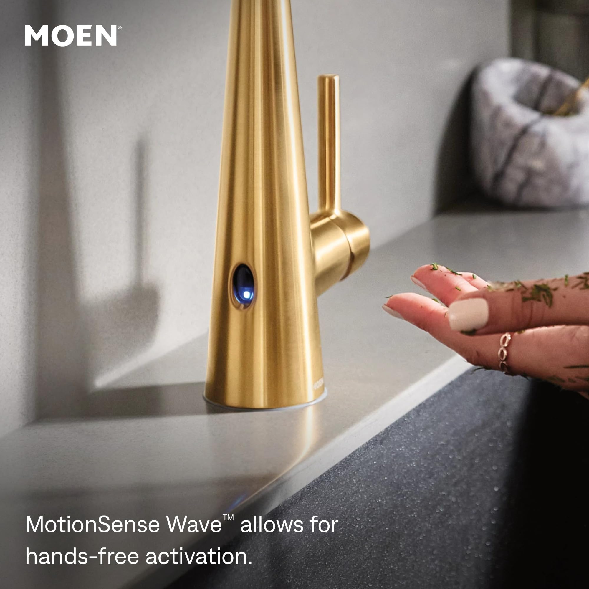 Moen 7864EWBG Sleek Motionsense Wave Touchless Kitchen Faucet – Brushed Gold, Power Clean