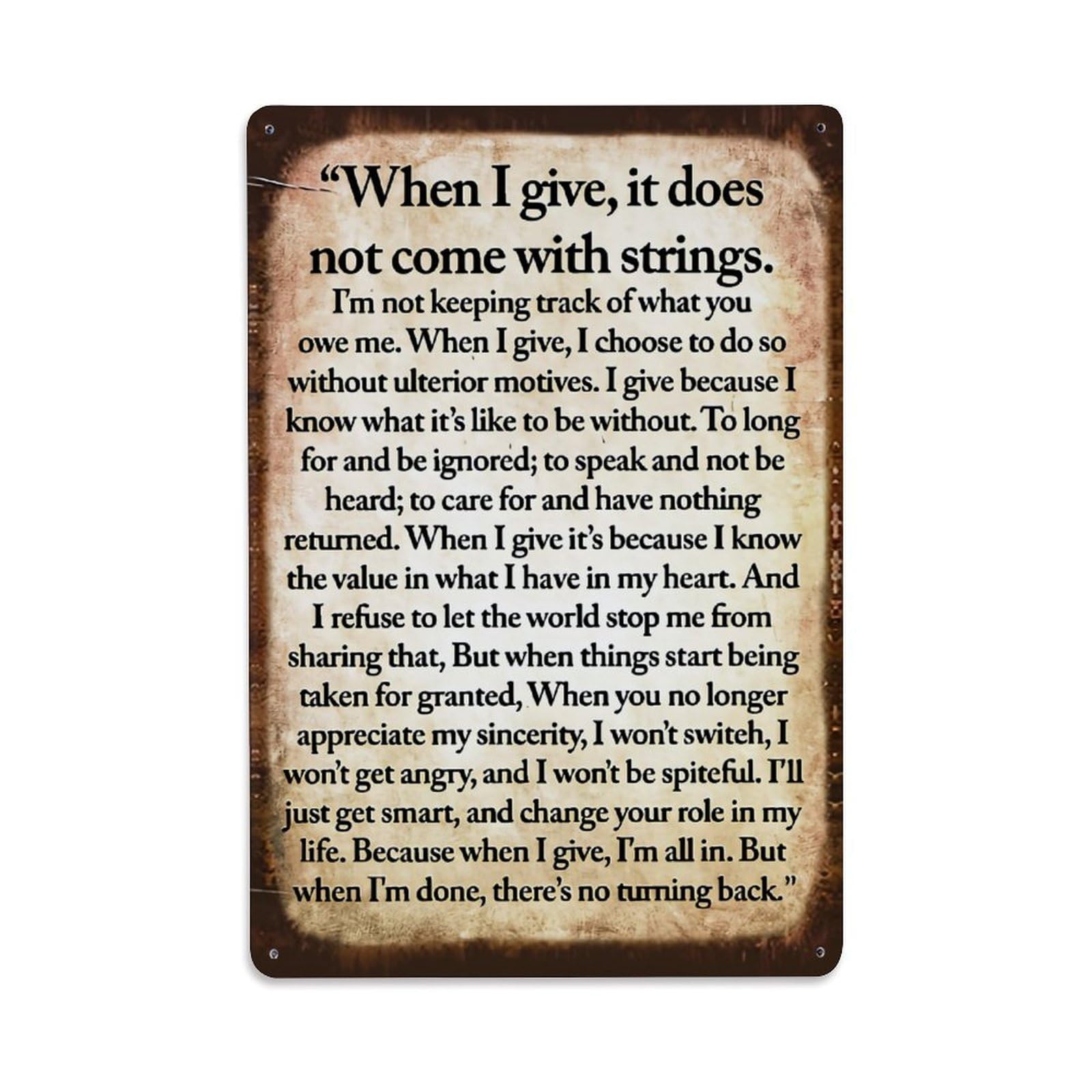 Inspirational Quote Text On Parchment_4 Retro Metal Tin Sign, Vintage Metal Poster for Bar, Home, Man Cave, Kitchen, Laundry Room Art Decor 8x12 Inch