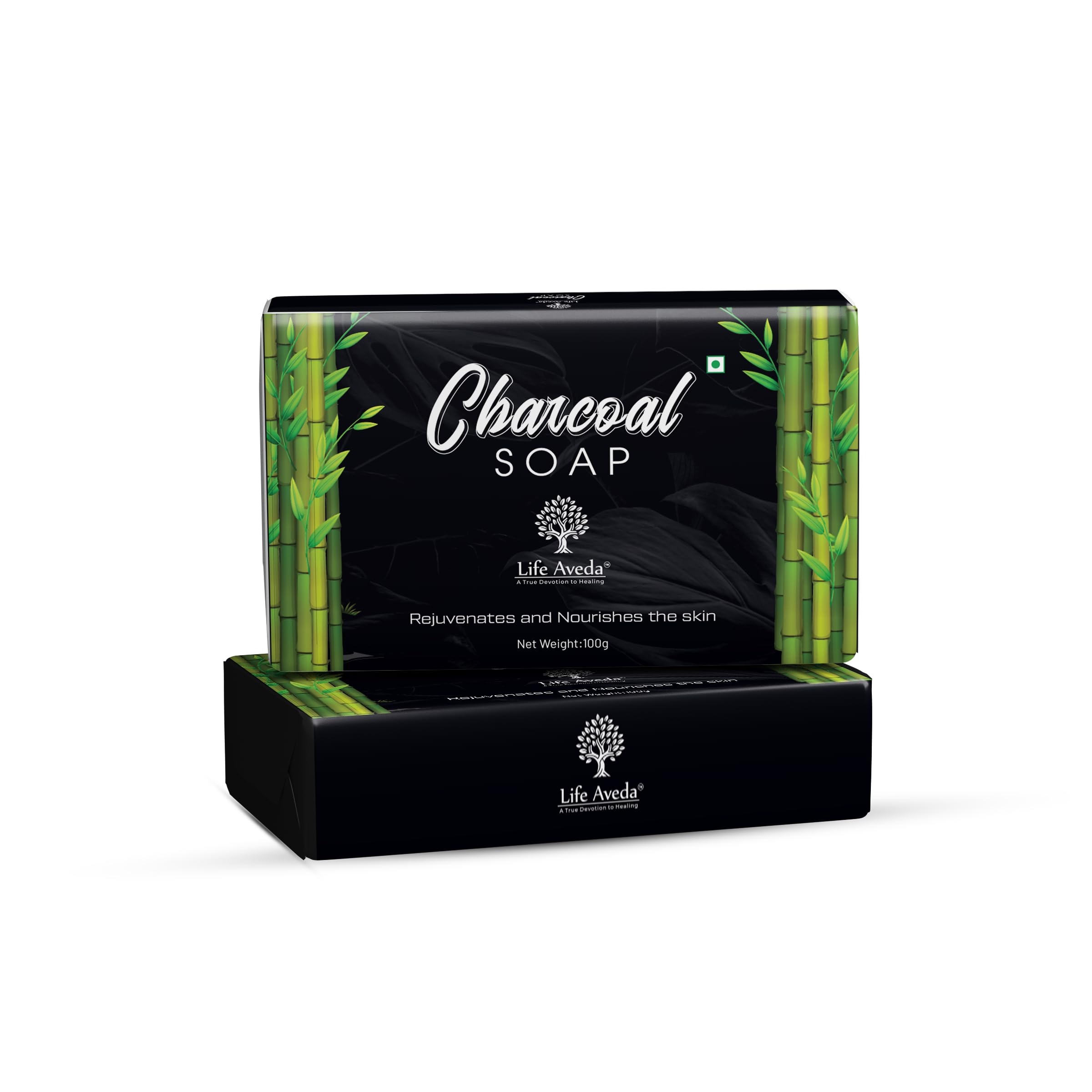 Life Aveda Charcoal Soap | Activated Charcoal & Aloe Vera for Deep Cleansing & Oil Control | Helps Prevent Premature Aging & Promotes Glowing Skin - 100g