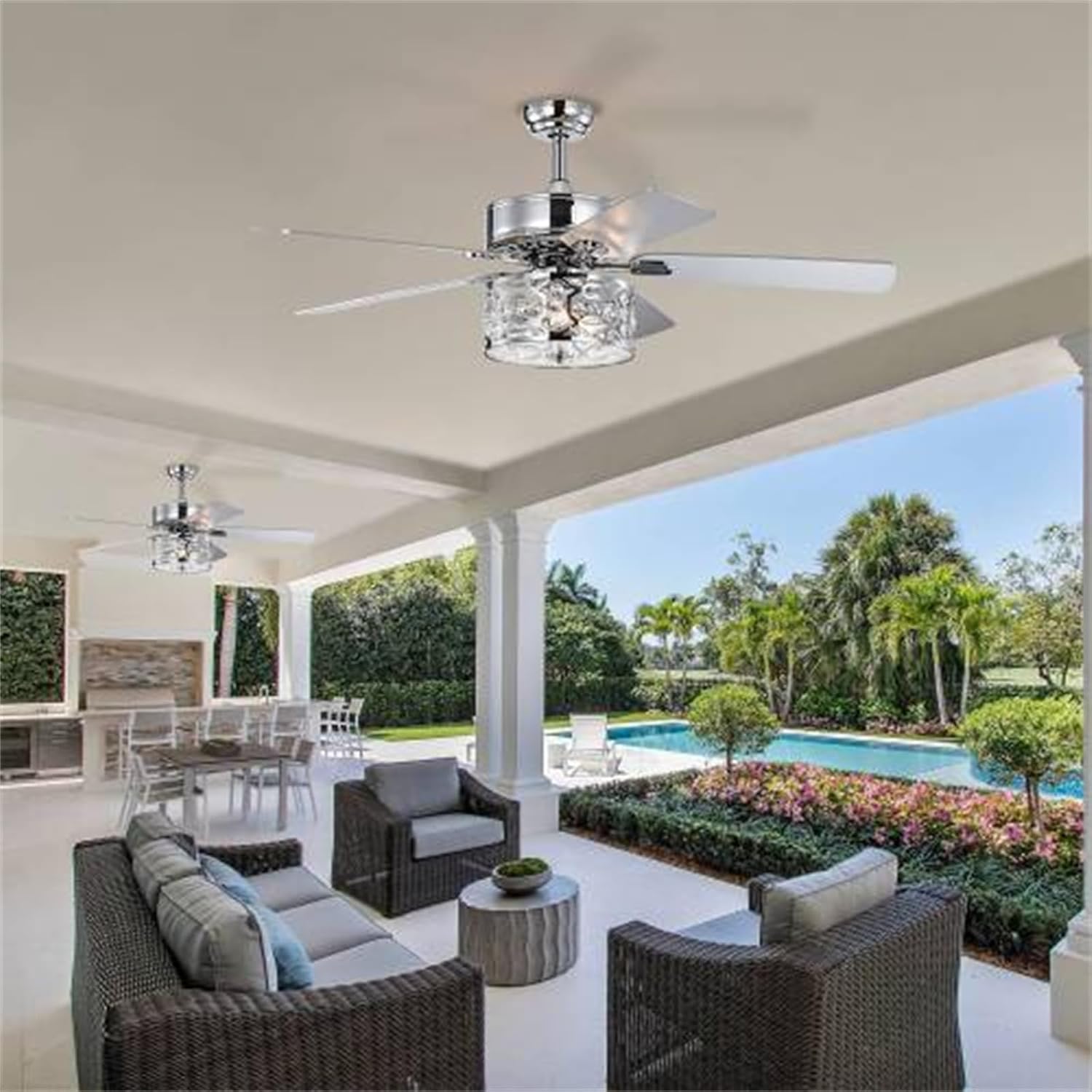 52 Inch Crystal Chandelier Fan Dual Finish Reversible Blades, Lighted Ceiling Fan, Ceiling Fan Light, Chandelier for Living Room, Dining Room, Bedroom, Family Room, Chrome
