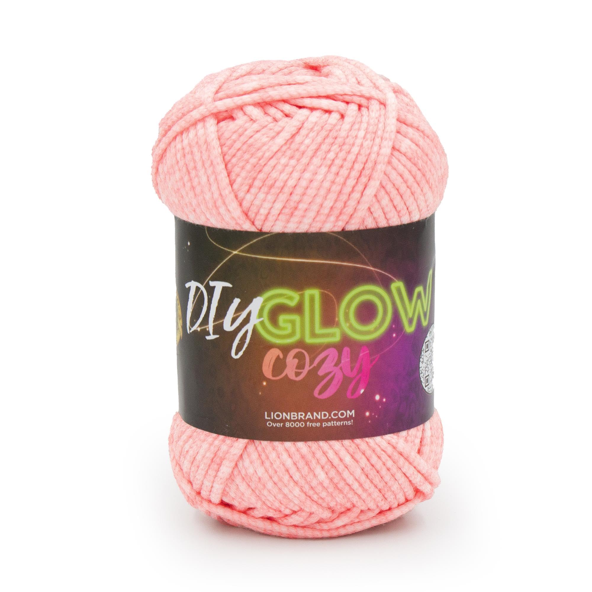 Lion Brand Yarn, DIY Glow Cozy, Glow in The Dark Yarn for Crocheting, Knitting & Crafts, Pink, 1 Pack