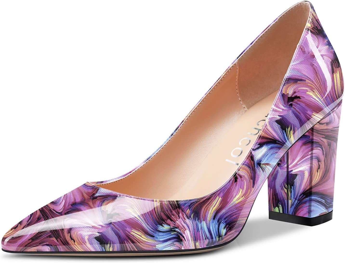 Aachcol Women Pumps Pointed Toe Slip on Mid Heel Dress Office Chunky Block Heels Shoes 3 Inches