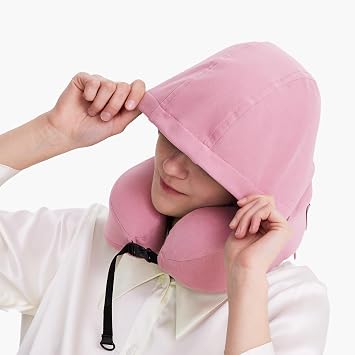 Privacy-Friendly Hooded Travel Pillow for Kids & Adults, Sensory-Friendly, Memory Foam Neck Support for Airplane, Car & Train, Breathable Fabric, Portable, Ultimate Comfort Pink