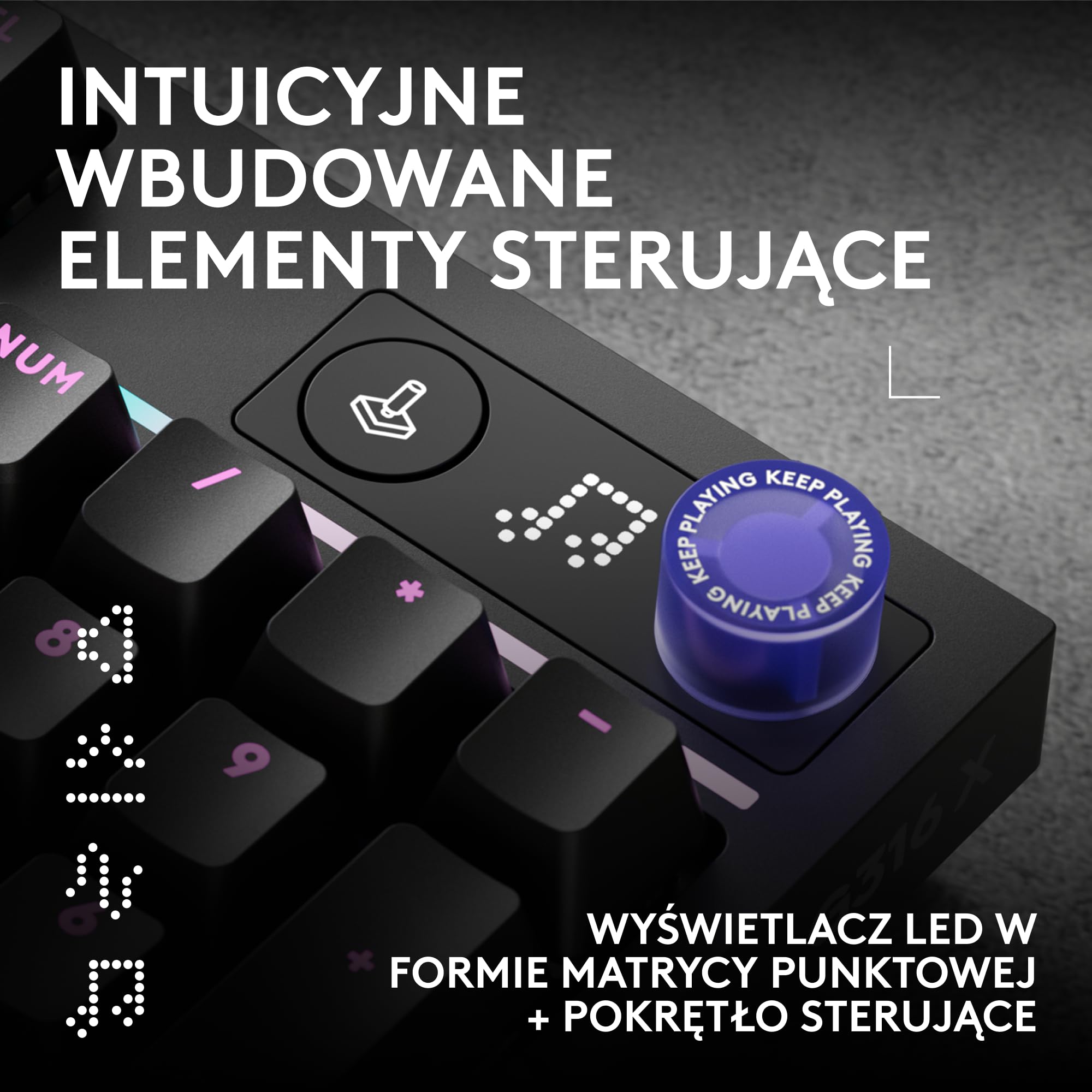 Logitech G G316 X 98, klawiatura do gier, 8 kHz,wymienne sprężynujące przełączniki,konstrukcja uszczelkowa,LED matrycowy & pokrętło,podwójne klawisze PBT,USB-C,RGB LIGHTSYNC,PC, US INT'L QWERTY-Czarny