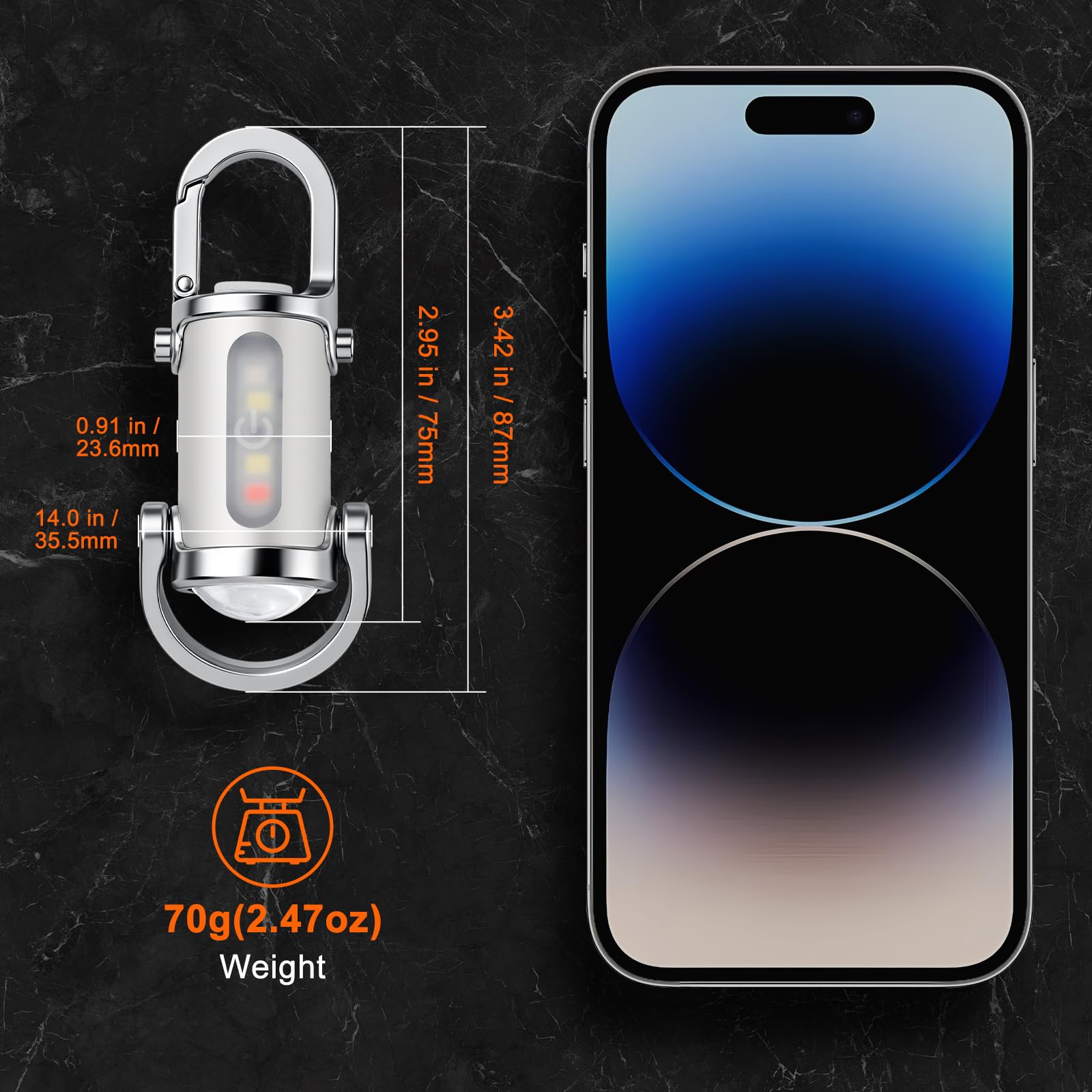 Portachiavi ricaricabile, 800 lumen, mini torce EDC, torcia COB portachiavi, 7 modalità di illuminazione, mini portachiavi luminoso per camminare, cercare e fare escursioni (bianco)