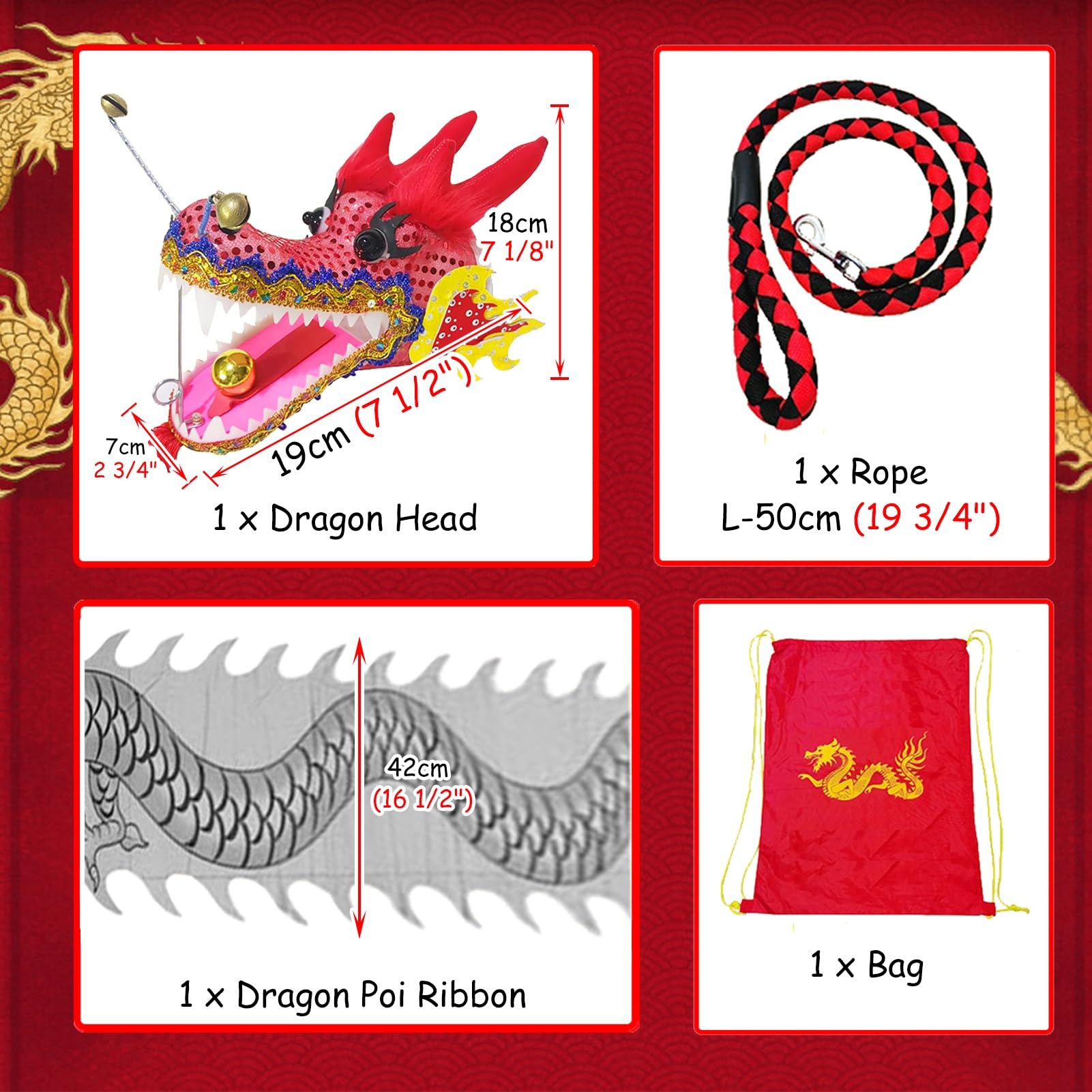 Nastro Dragon Poi for Bambini Adulti, Giocattolo Fitness all'aperto con Streamer Drago di Seta Cinese