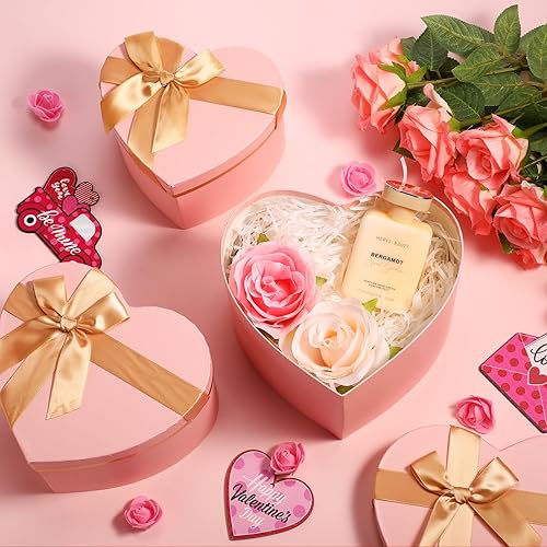 Miniatura 5 de Resurhang Caja de 4 piezas en forma de corazón para arreglos florales, caja de regalo de corazón con tapa para regalo, caja de regalo de dulces para