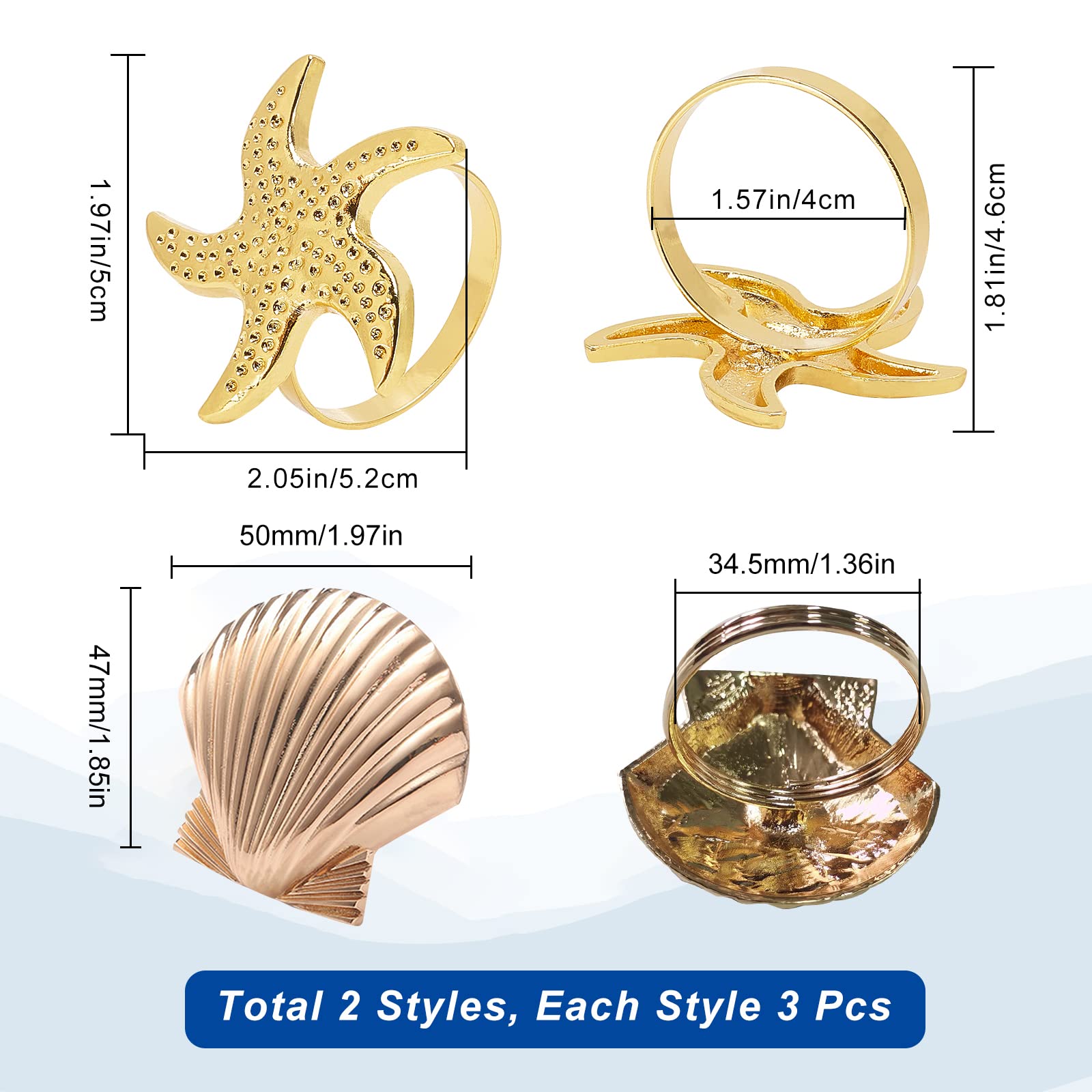 Portatovaglioli Ad Anello Tema Marino - Set 6 Pezzi Con Fibbie Oro, Per Tavola Elegante - Foto 10