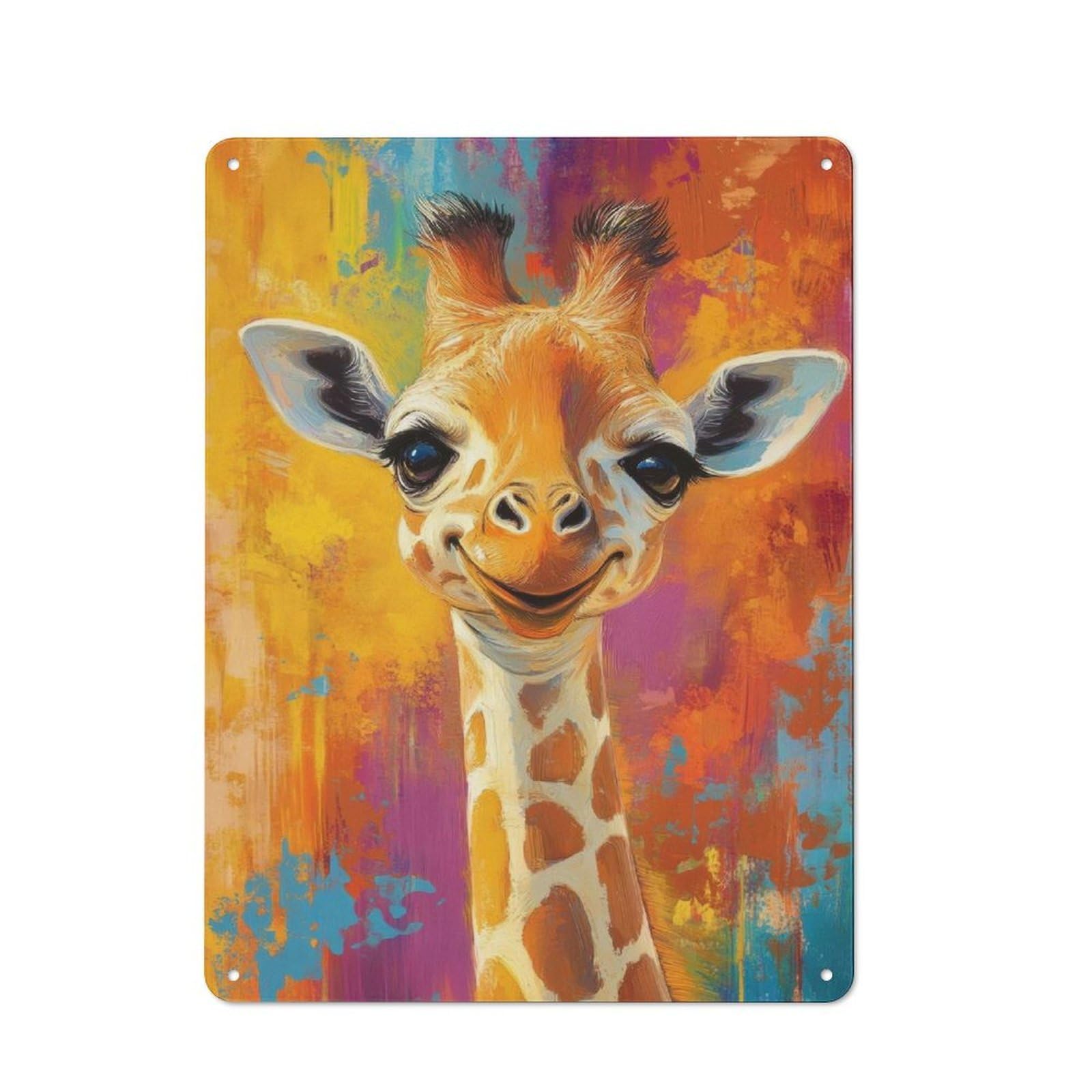 Junmoney Colorful Giraffe Portrait Retro Metal Wall Sign 40X30cm For Hobby Room Or Studio, For Garage, Workshop And Man Cave Decoration