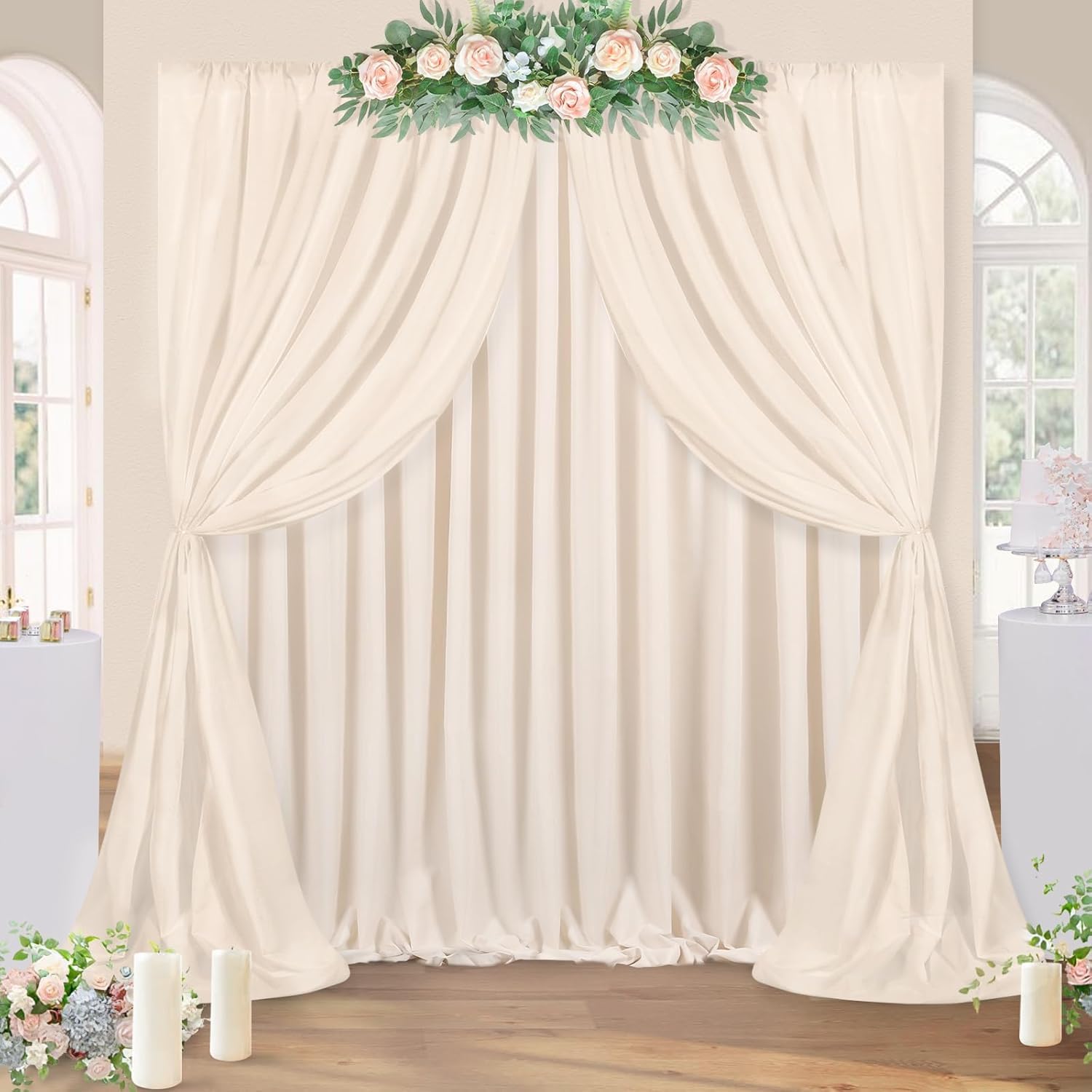 Toile de Fond Photo, 2 Pièces Fond Crème Photo, 150x240 cm Fond Photo Noel pour Mariage, Shootings Photo, Anniversaire, Remise des Diplômes Décoration
