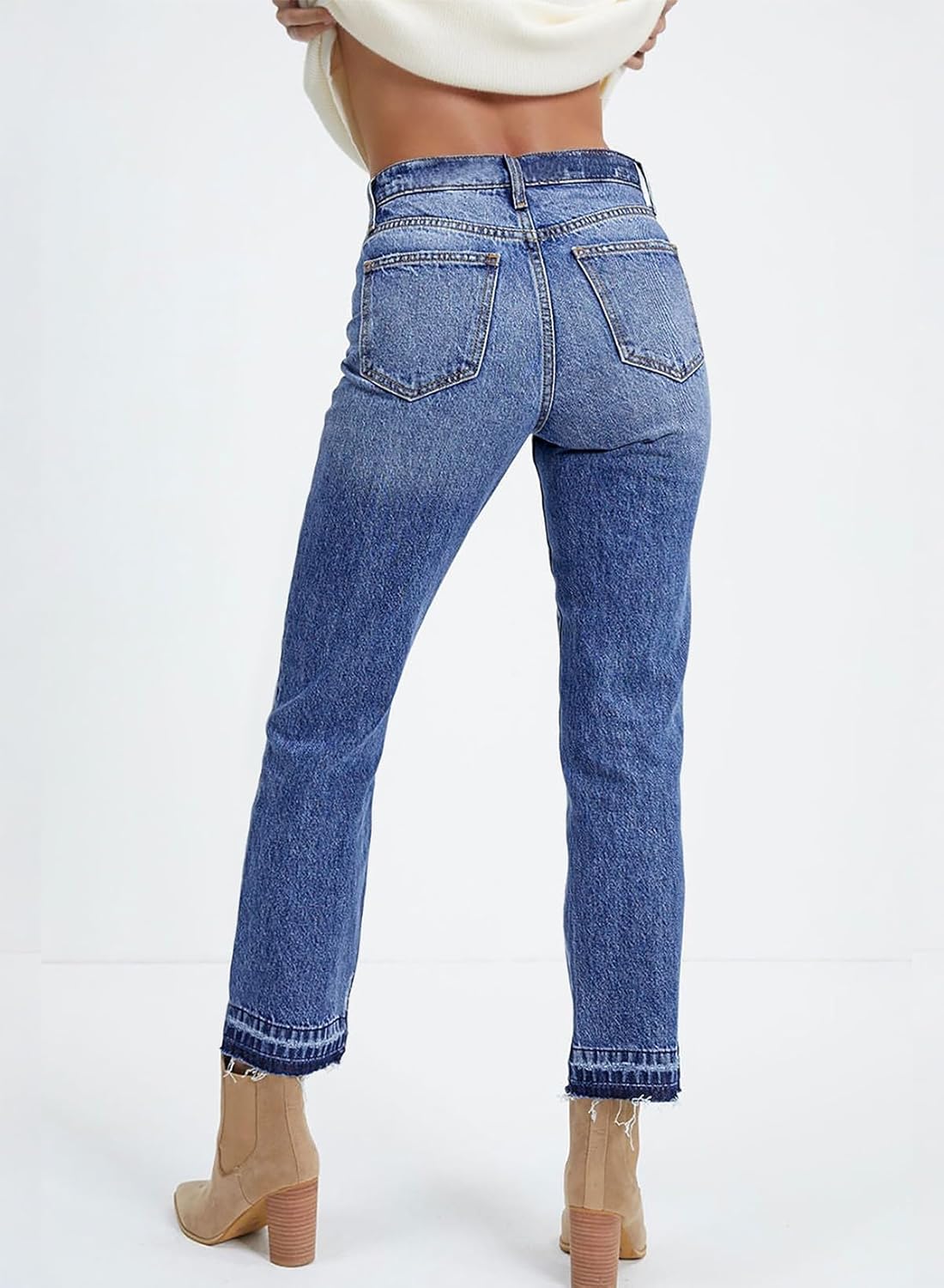Astylish Womens High Waisted Straight Leg Ankle Jeans Casual Stretch Denim Pants - Image 2
