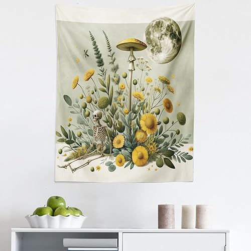 Miniatura 72 de Ambesonne Tapiz de naturaleza, silueta de oso salvaje en el bosque de la selva en la noche oscura, ilustración para colgar en la pared para Verde