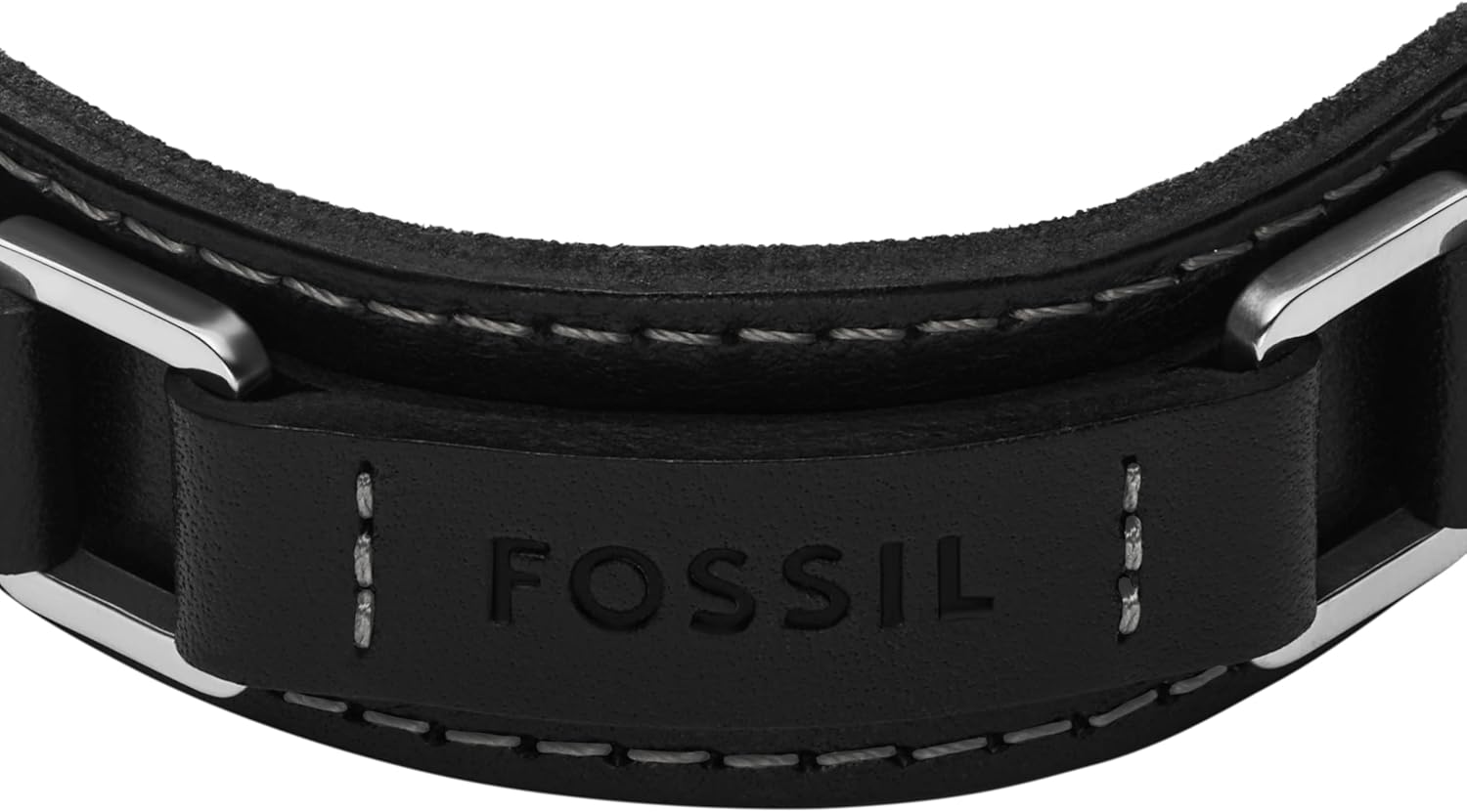 Fossil Men's Machine Rugged Stainless Steel and Black Padded Leather Strap Bracelet
