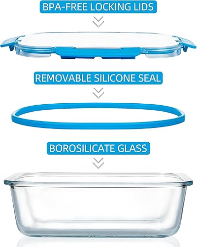 Miniatura 3 de Paquete de 12 recipientes de vidrio para preparación de comidas con tapas herméticas, recipientes de almacenamiento de alimentos a prueba de fugas,