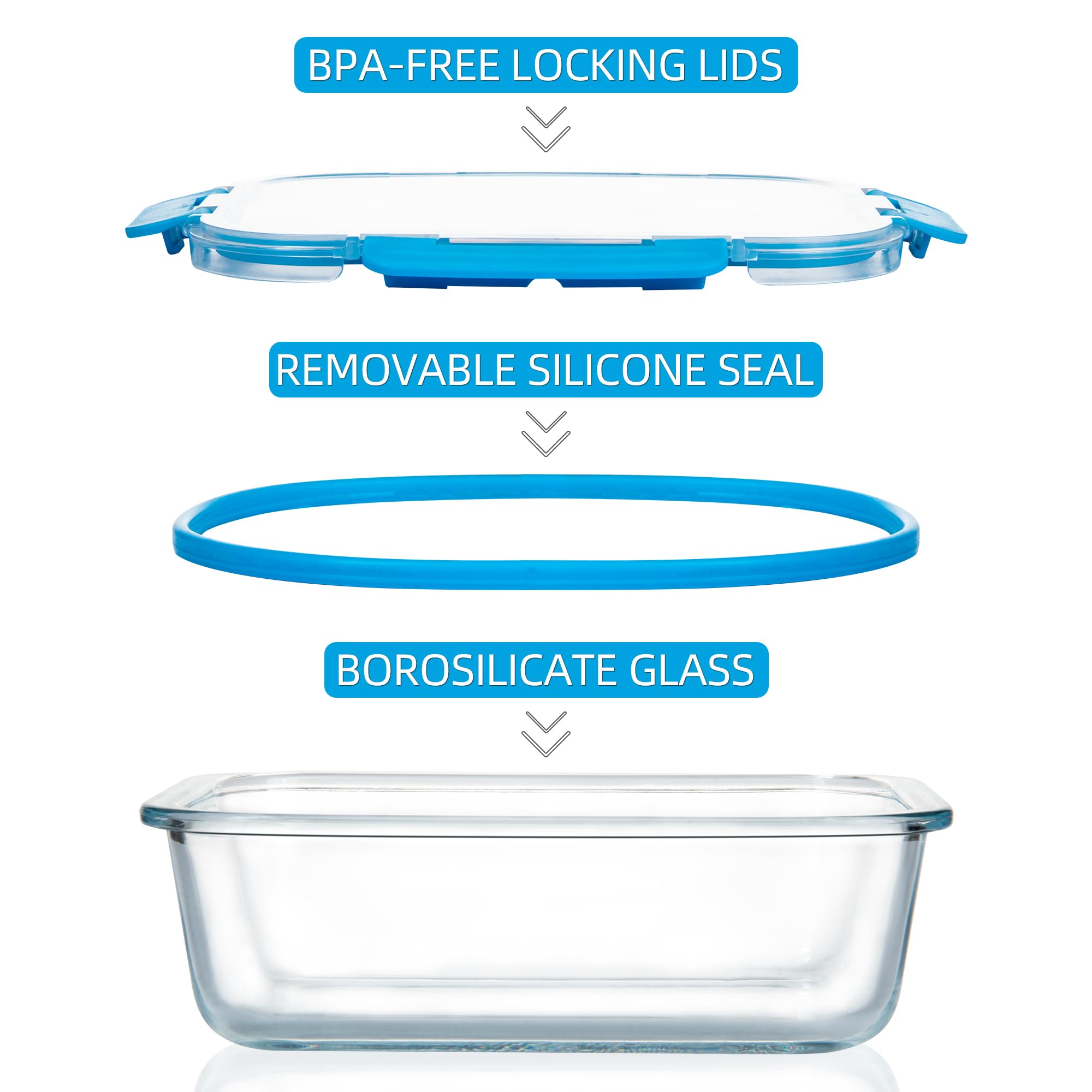 FAWLES 12 Stück Glas Meal Prep Container mit luftdichten Deckeln, auslaufsichere Frischhaltedosen, spülmaschine/mikrowellen/ofen/gefriergeeignet, Glasbehälter für Mittagessen, Reste, to Go (blau)