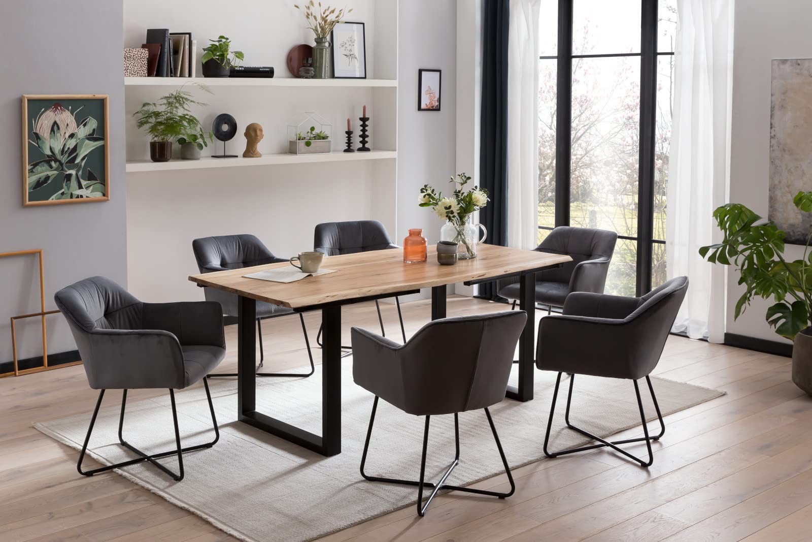 SAM Esstisch Adina 140(220) x90 cm Akazie Natur Baumkante U schwarz