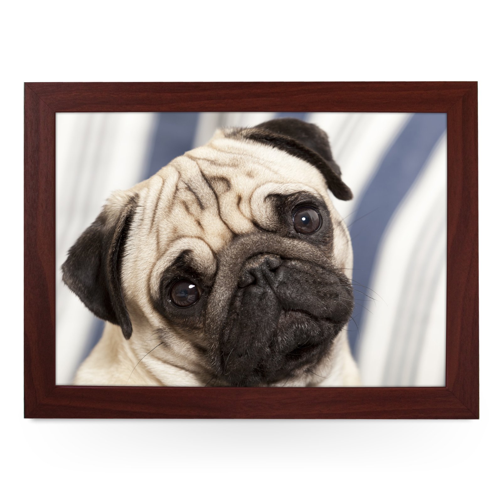 Yoosh Brown Portable Lap Desk Tray (Pug Dog) Handmade Wooden Frame, Beanbag Cushioned Bottom | Computers, Laptops, Meals, Food | L0147