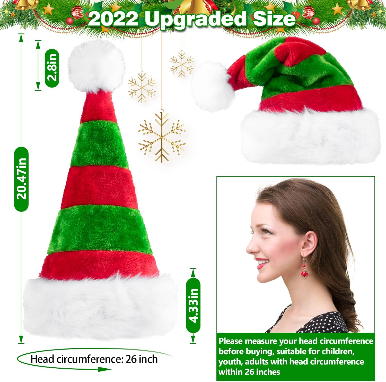 Beinline Santa Hat, Large Christmas Claus Hat for Unisex Adults, Thicken Velvet Comfort Classic Gift for Women, Men, Christmas New Year Festive Holiday Party Supplies - Image 4