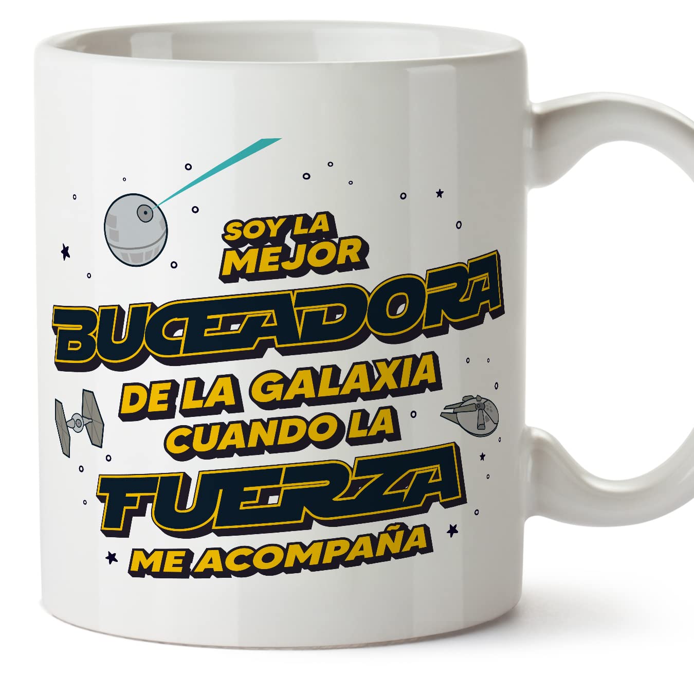 MUGFFINS Tazas para JEFE hombre - En Español - Mejor de la Galaxia Cuando Fuerza me Acompaña - 11 oz / 330 ml - Regalo original y divertido — view 372