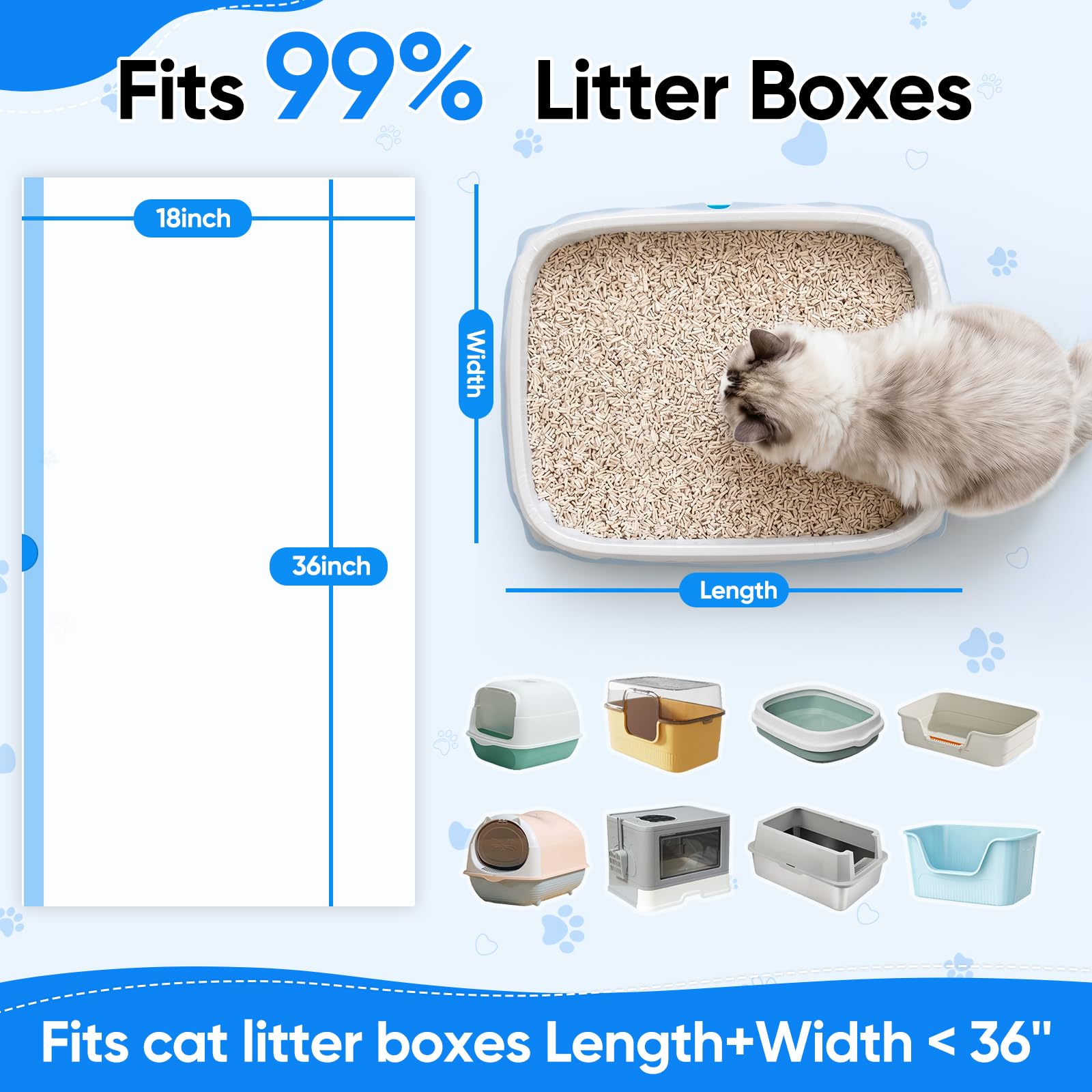 Jumbo-Katzentoiletteneinlagen, 91,4 x 45,7 cm, 2 mm, vorgetrennte Katzentoilettenbeutel mit robustem Kordelzug, extra dick, auslaufsicher, für Katzentoiletten, 66 Stück