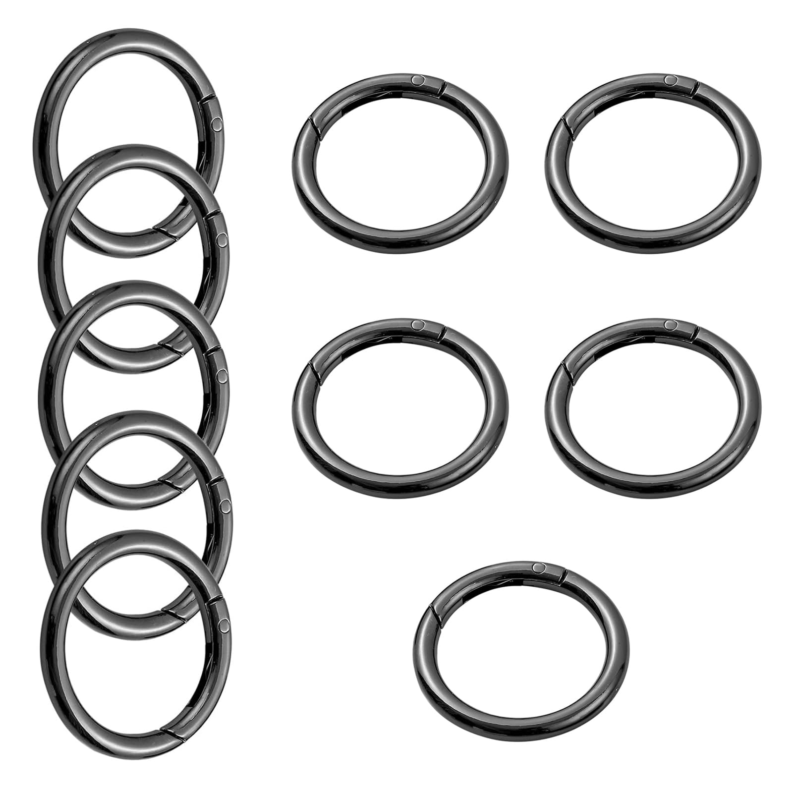 10-Pack 1-Inch Metal Spring O Rings Keychain Clips, Round Carabiner Keyrings, Snap Hook Buckles for Purse, Shoulder Bag, Paracord, Lanyard, Leather DIY Crafts (Black)