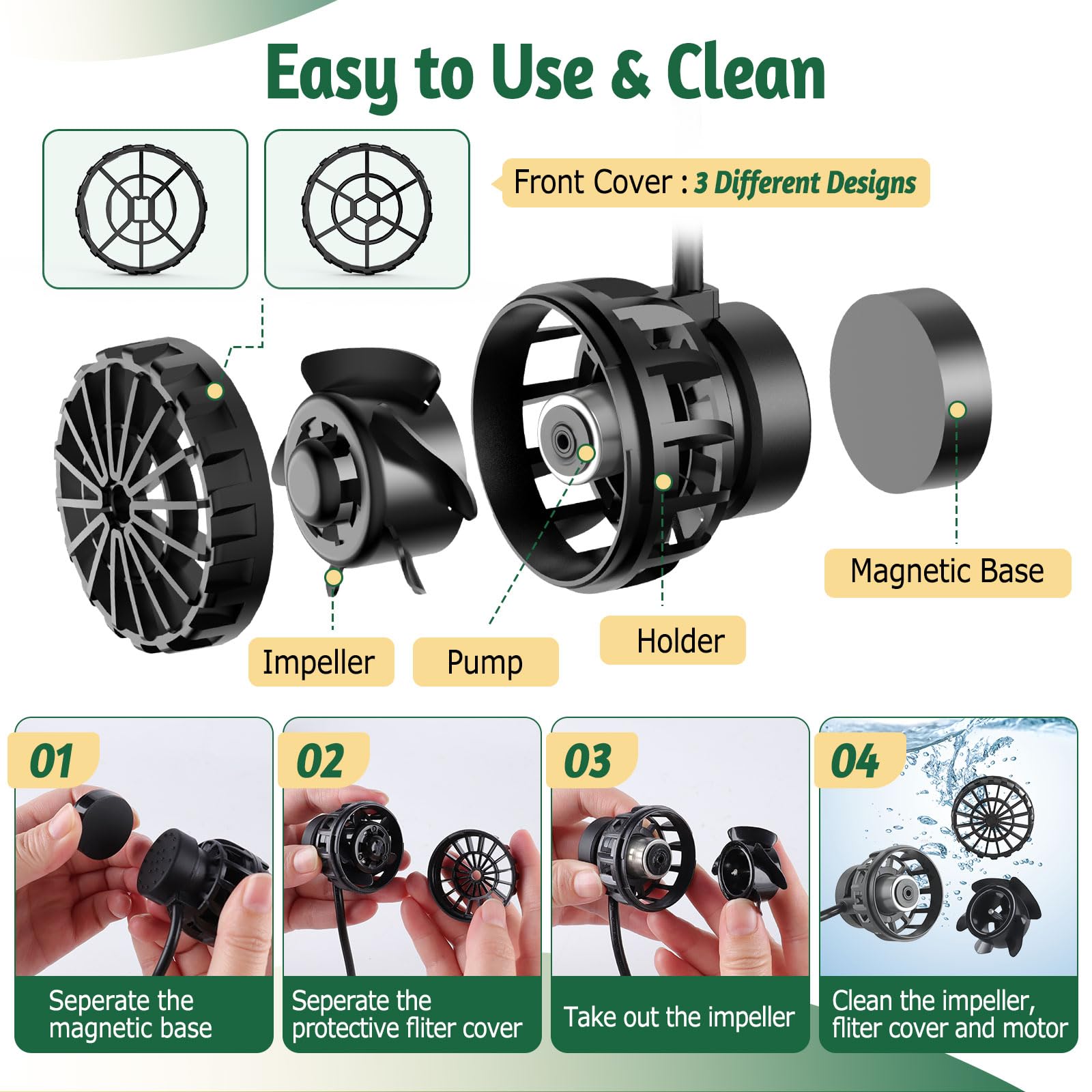 Hygger – pompa do akwarium, Mini Wavemaker 9W 2500L/h, 660GPH, magnetyczna pompa falowa, pompa cyrkulacyjna do wody morskiej, 3 tryby, 6 regulowanych prędkości, pompa obiegowa do akwarii 18-37L
