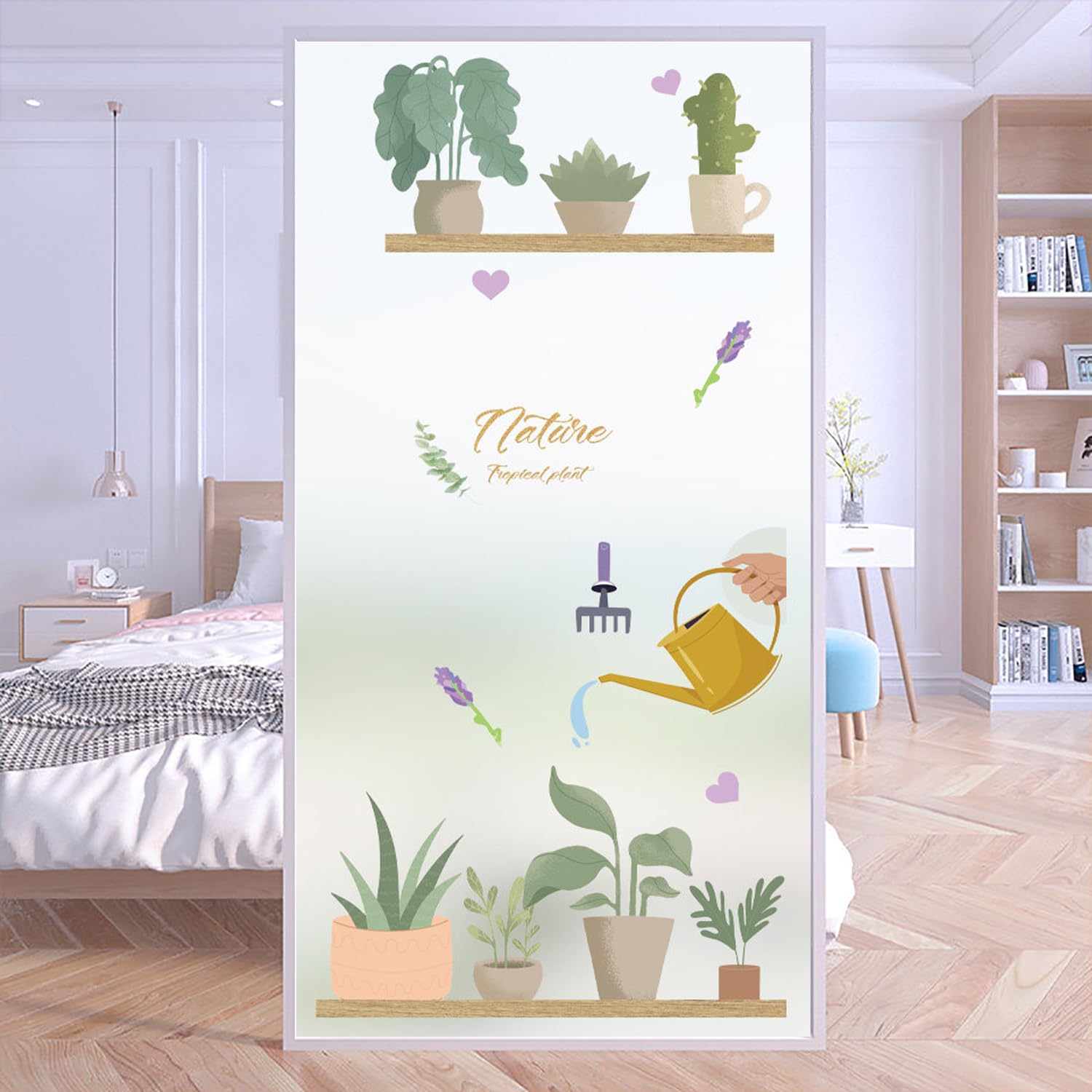 XQKXHZ Peel and Stick Window Film,Static Cling Stained Glass Decorative Window Film Opaque Privacy Non-Adhesive Reusable Frosted Glass Stickers for Bathroom,Kitchen,Office (Green Plants),B,80x200cm