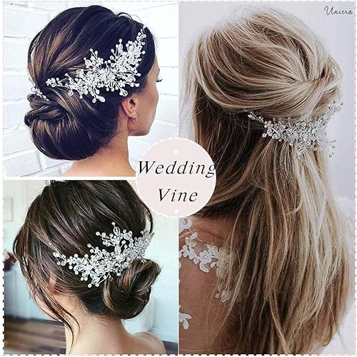 Miniatura 5 de Unicra Flor de novia boda pelo vid cristal pieza nupcial pieza de diamantes de imitación fiesta accesorios hoja joyería cuentas cuentas tocado para