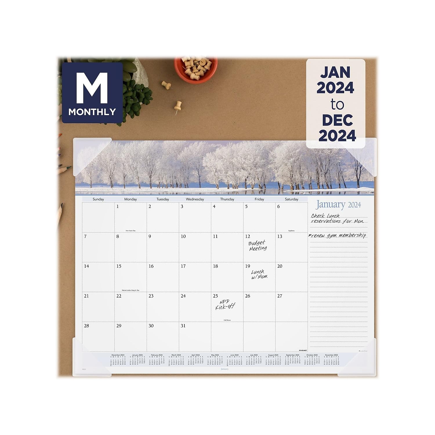 2024 AT-A-GLANCE® Monatlicher Schreibtischunterlage mit Panorama-Landschaft, 54,5 x 43,2 cm, Januar bis Dezember 2024, 89802