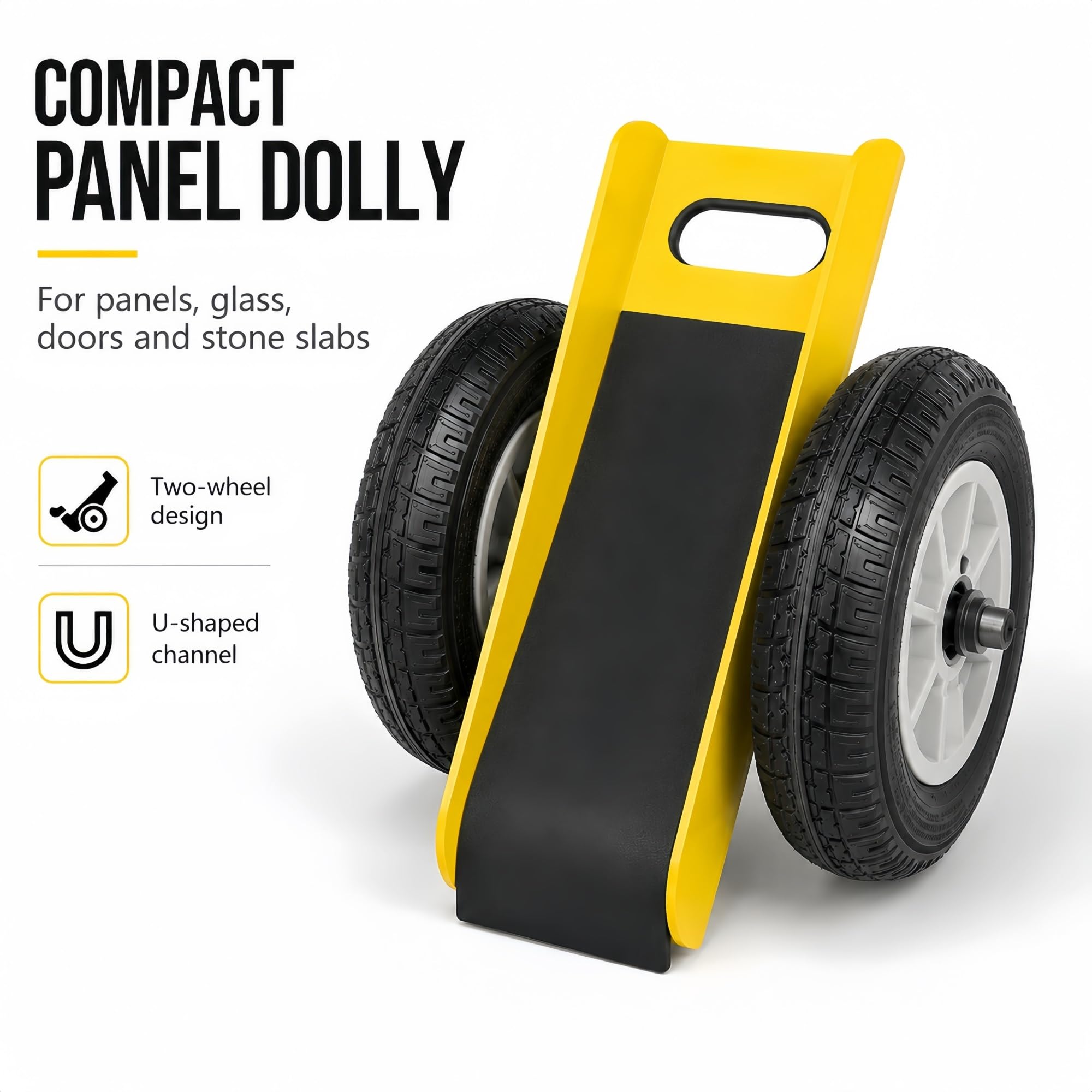 Zweirädriger Plattenwagen for Materialtransport | U-förmige Nut for Platten, Glas, Türen und Stein.(Yellow)